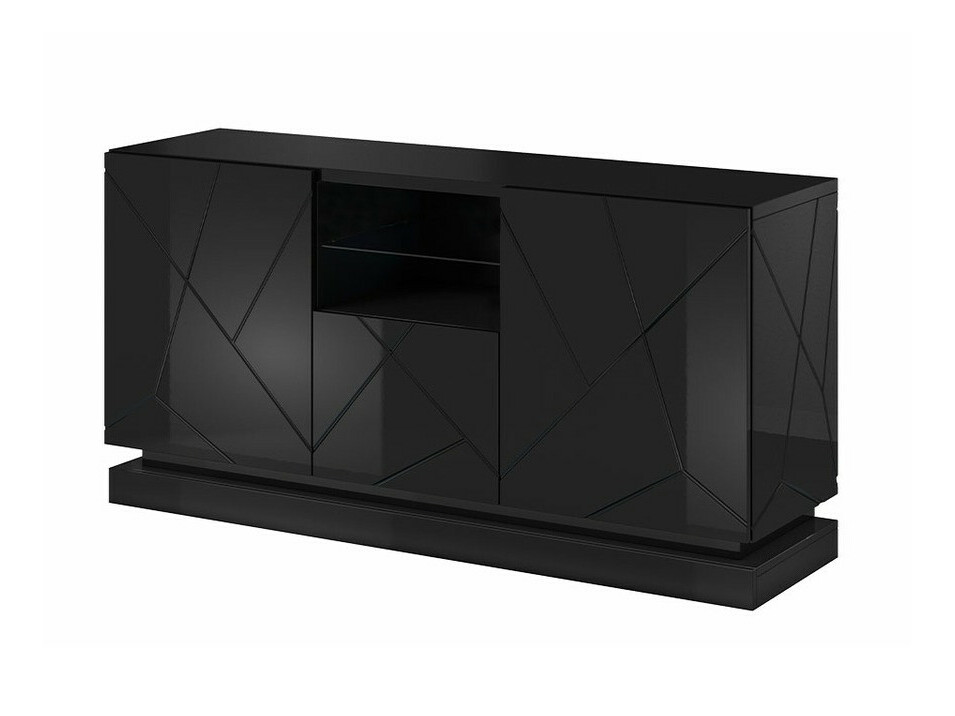 Dressoir Charlotte 186 (Zwart + Glanzend zwart)