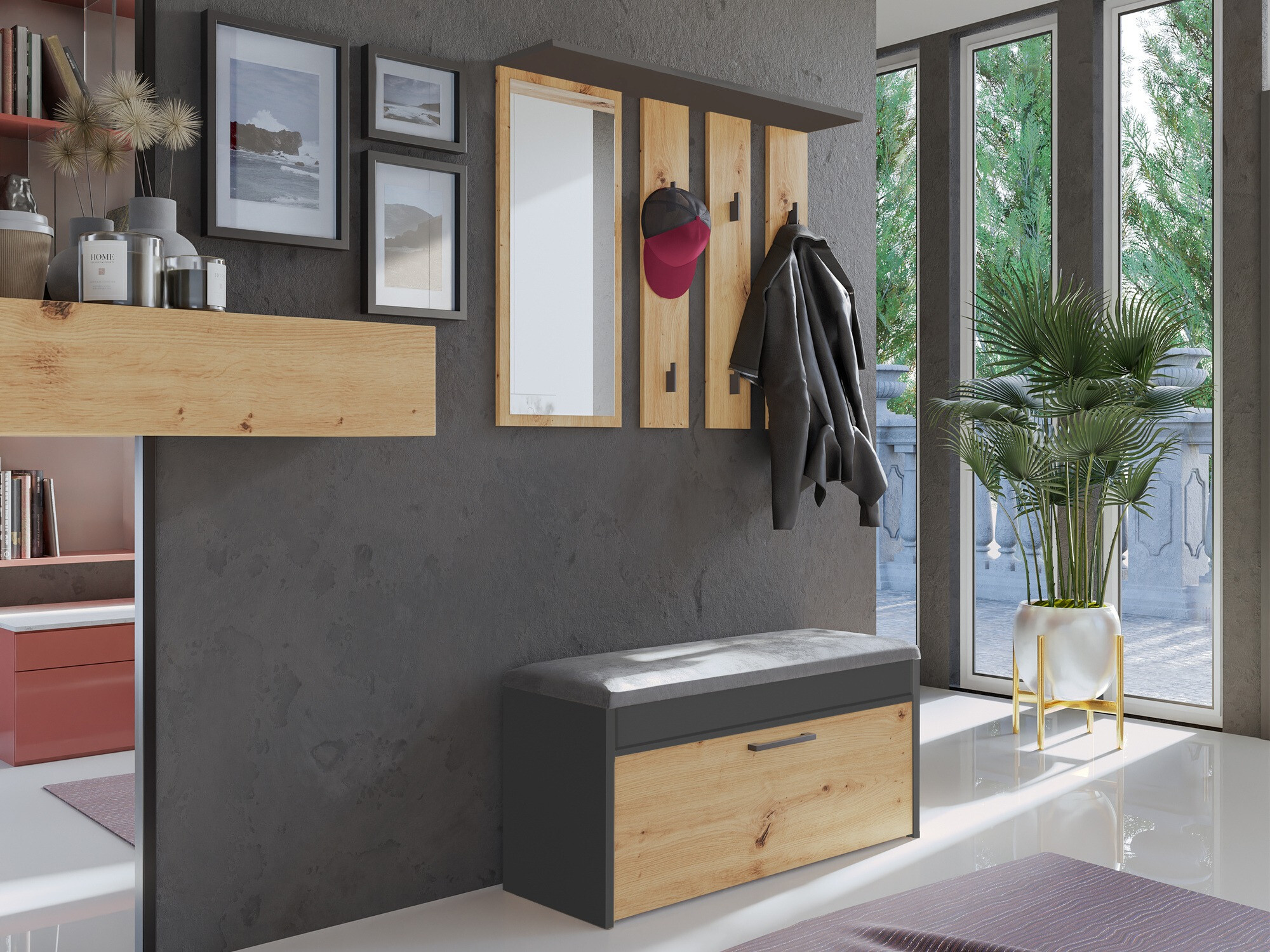 Schoenenkast Mandeville 216 (Antraciet + Artisan eiken)