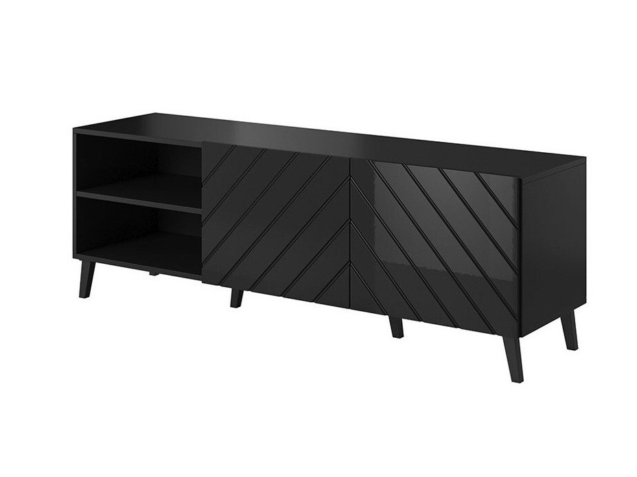 TV-meubel Charlotte 144 (Zwart + Glanzend zwart)