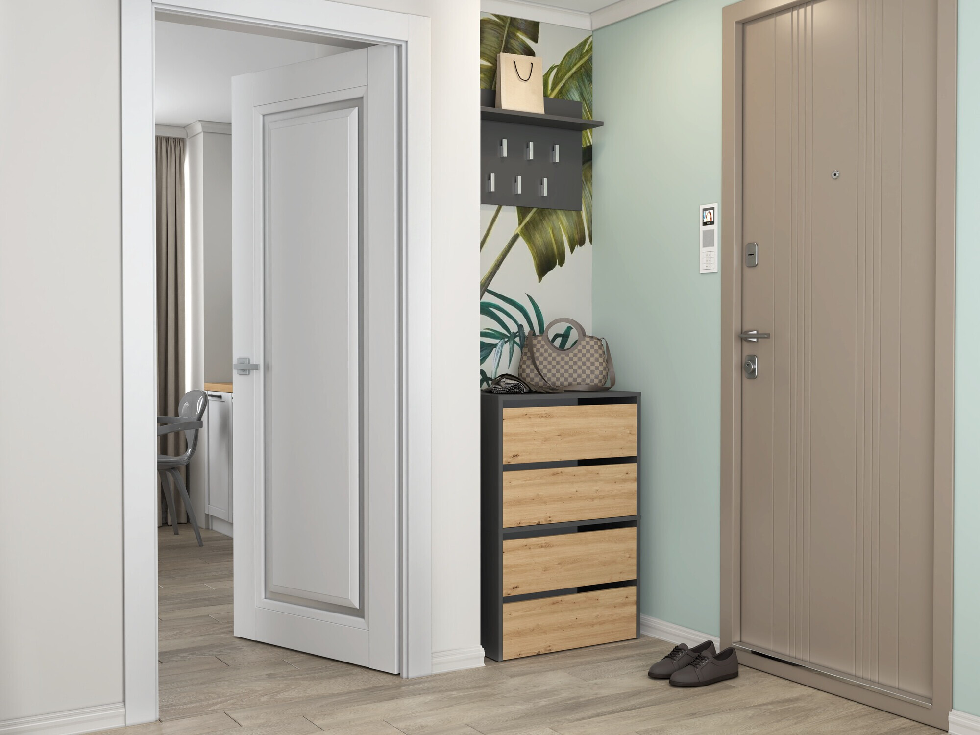 Schoenenkast Mandeville 223 (Antraciet + Artisan eiken)