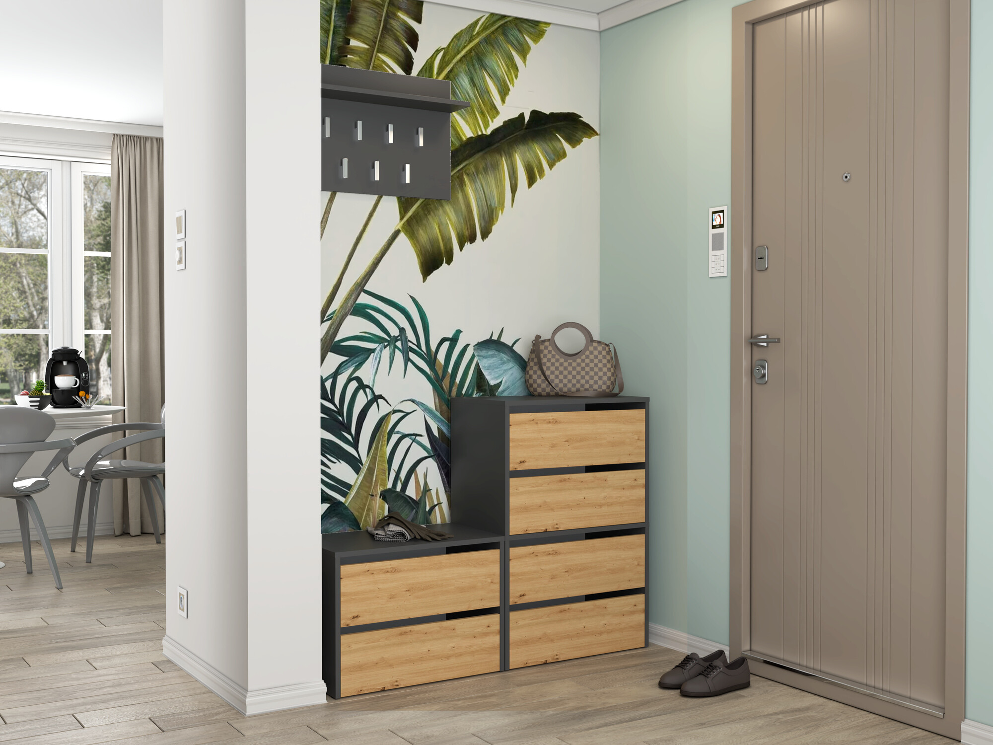 Schoenenkast Mandeville 223 (Antraciet + Artisan eiken)