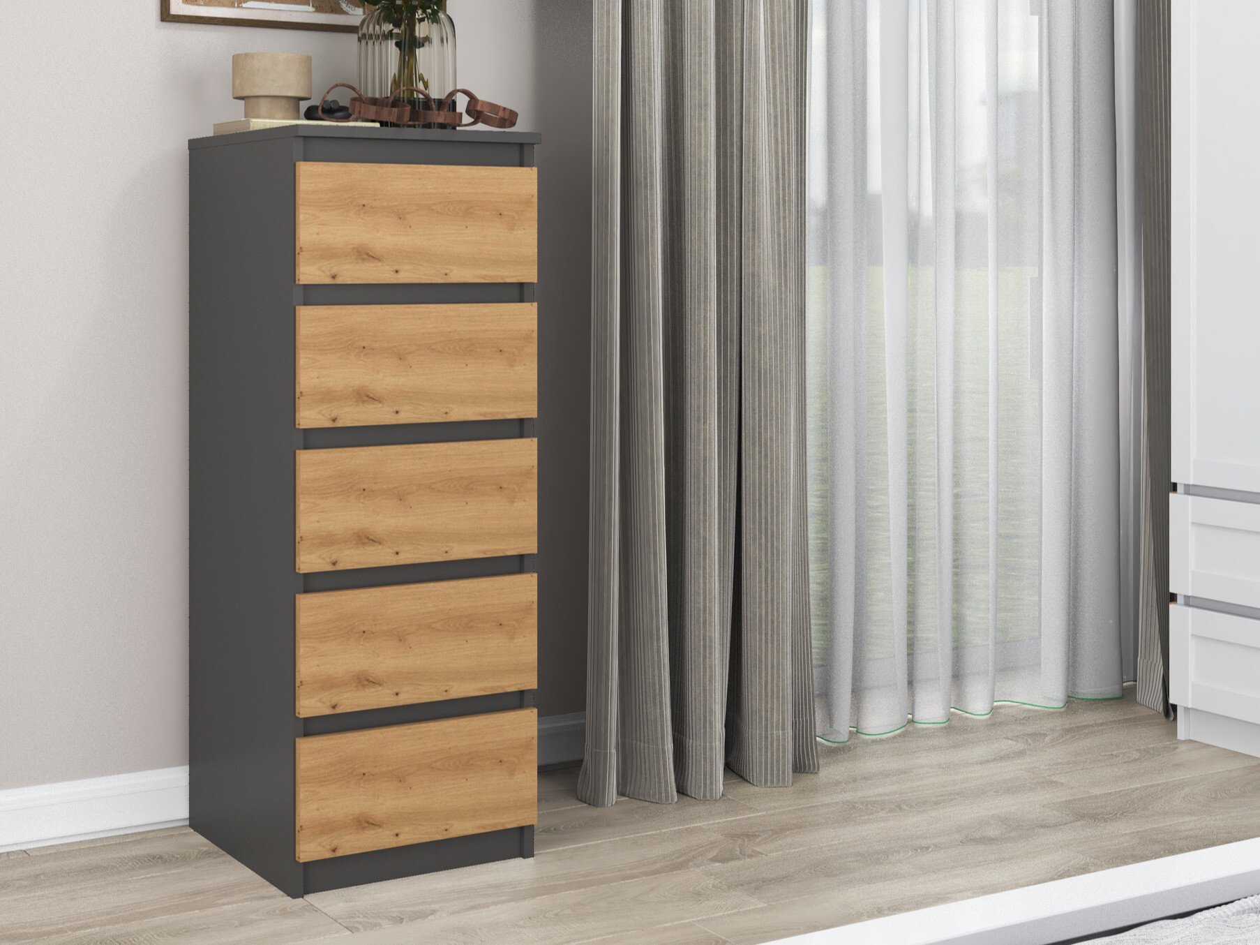 Ladekast Elbvelu 121 (Antraciet + Artisan eiken)