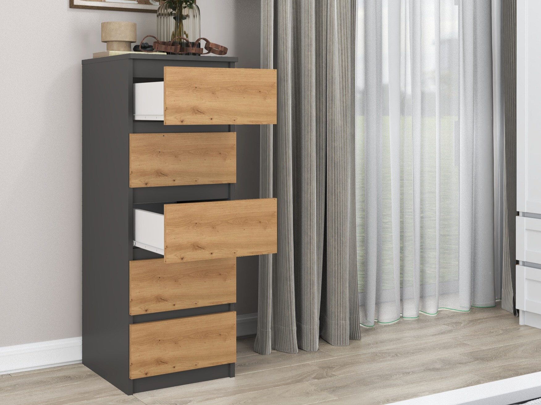 Ladekast Elbvelu 121 (Antraciet + Artisan eiken)