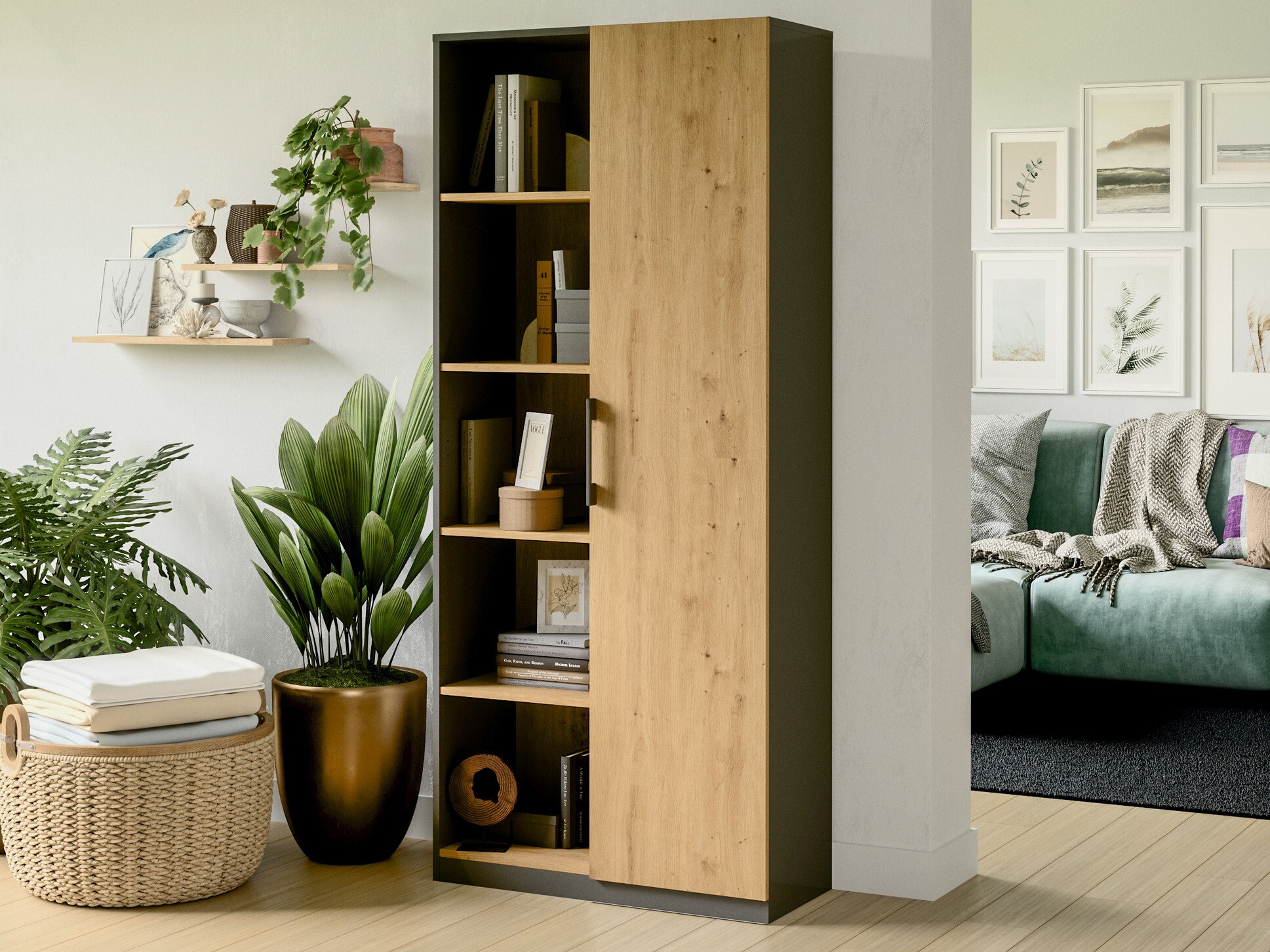 Boekenkast Elbvelu 122 (Antraciet + Artisan eiken)