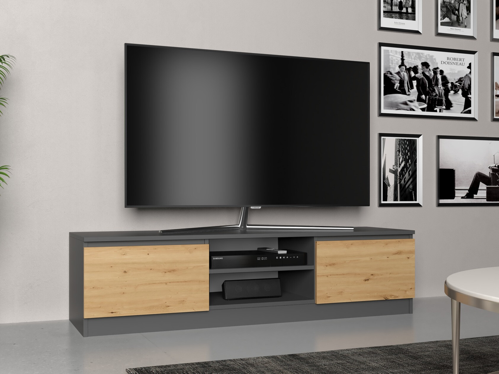 TV-meubel Elbvelu 125 (Antraciet + Artisan eiken)