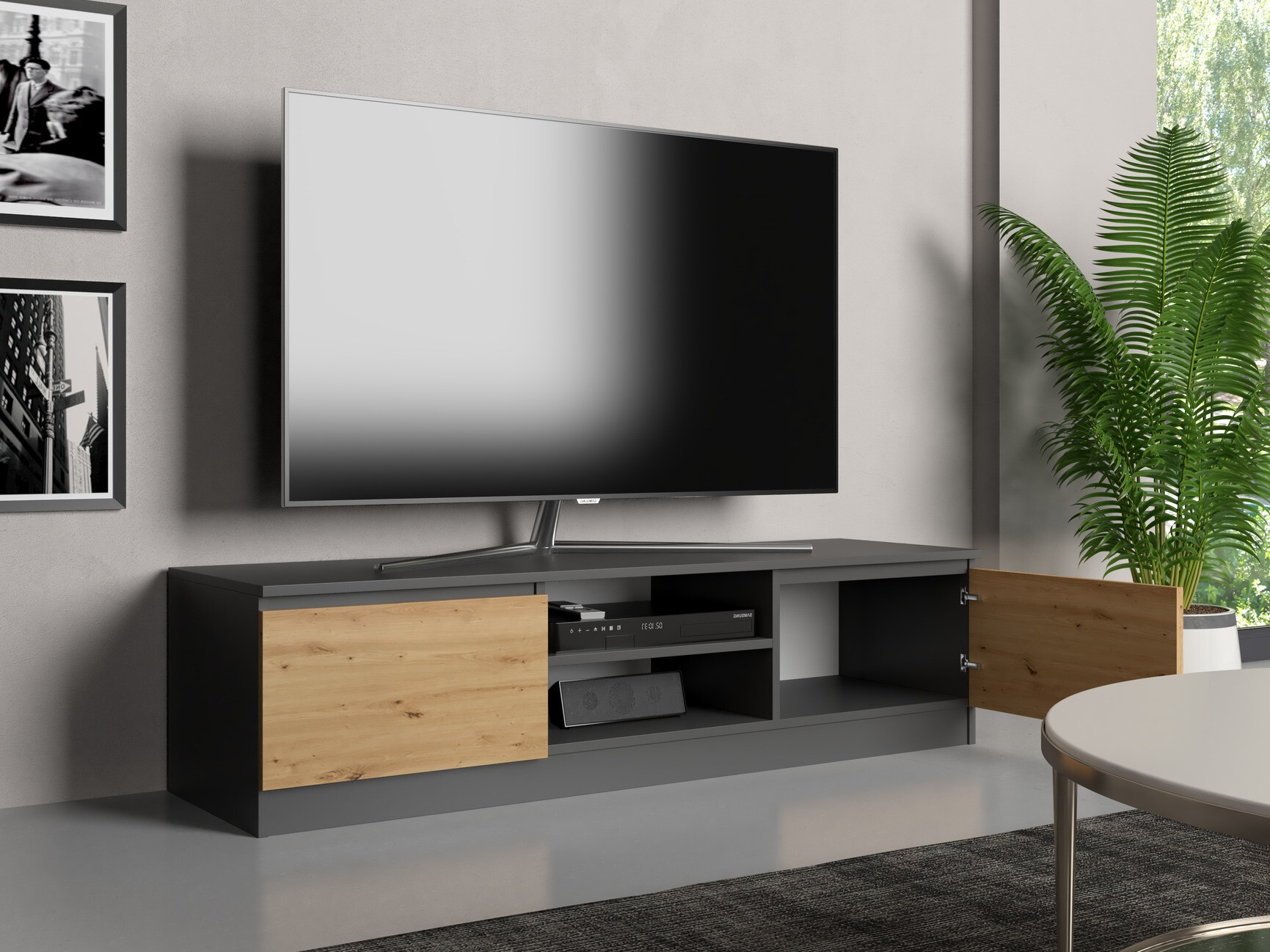 TV-meubel Elbvelu 125 (Antraciet + Artisan eiken)