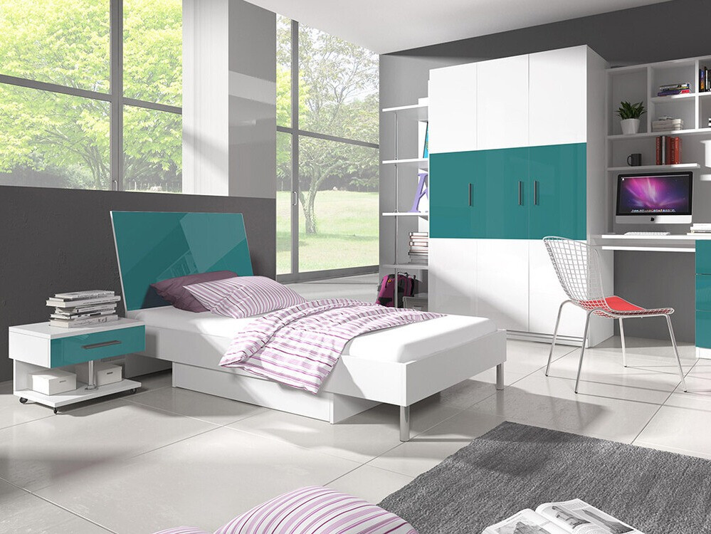 Nachtkastje Salmere 103 (Wit + Glans Turquoise)