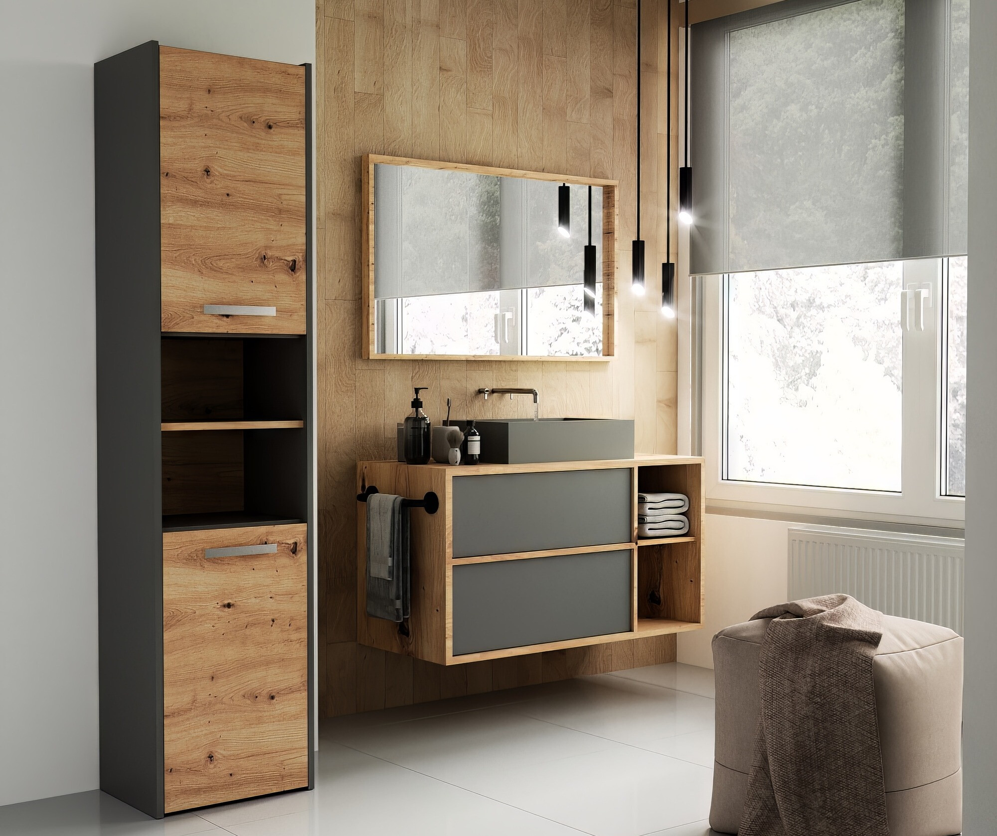 Staand badkamermeubel Mandeville 250 (Antraciet + Artisan eiken)