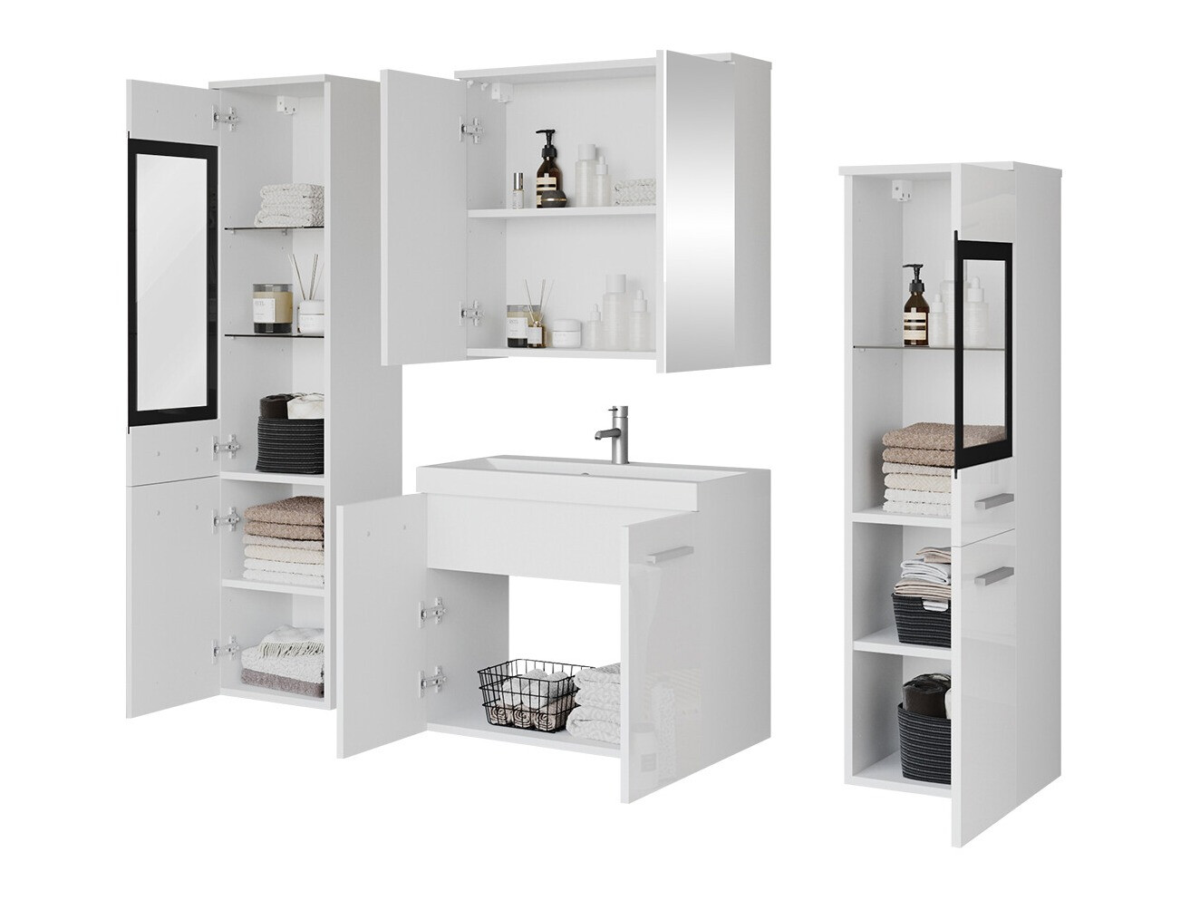 Badkamerset Sarasota 140 (Glanzend wit + Wotan eik)