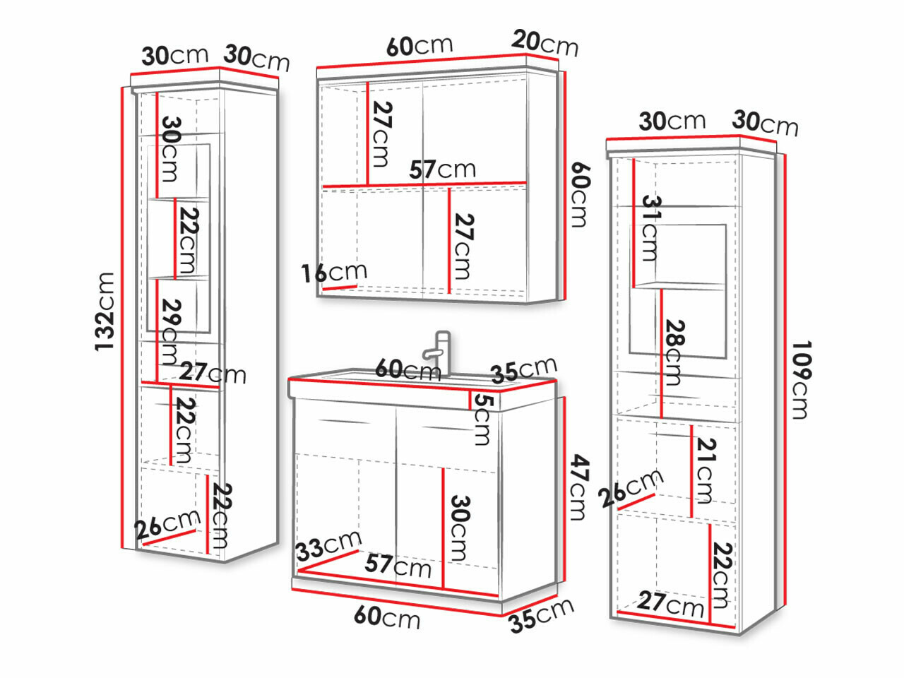 Badkamerset Scientia III (Grafiet)
