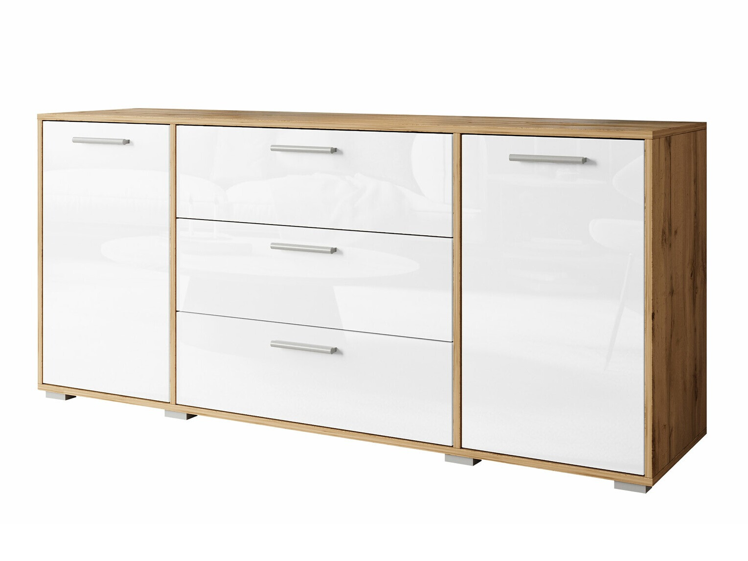 Ladekast Sarasota 174 (Wotan eik + Glanzend wit)