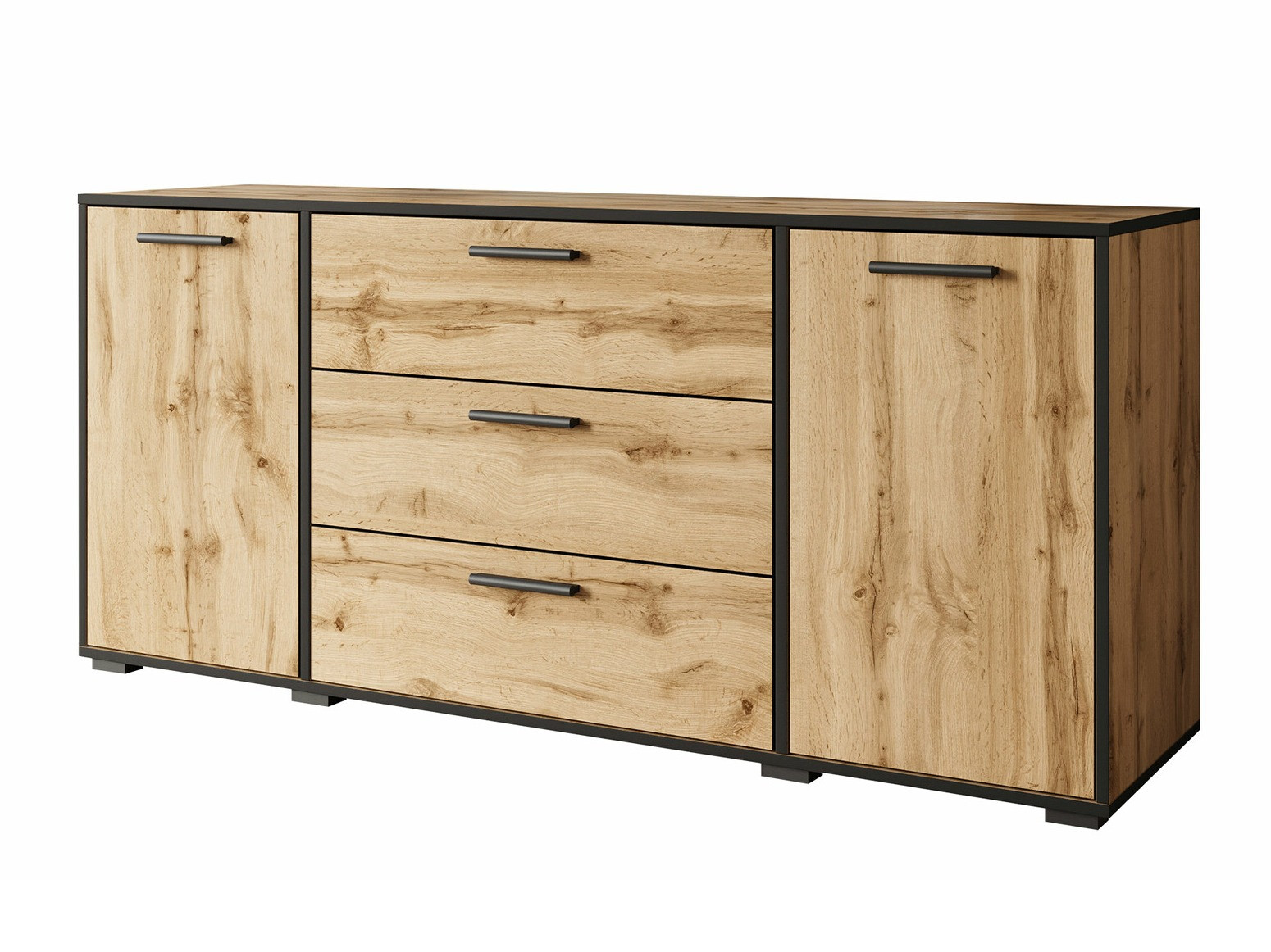 Ladekast Sarasota 174 (Zwart + Wotan eik)