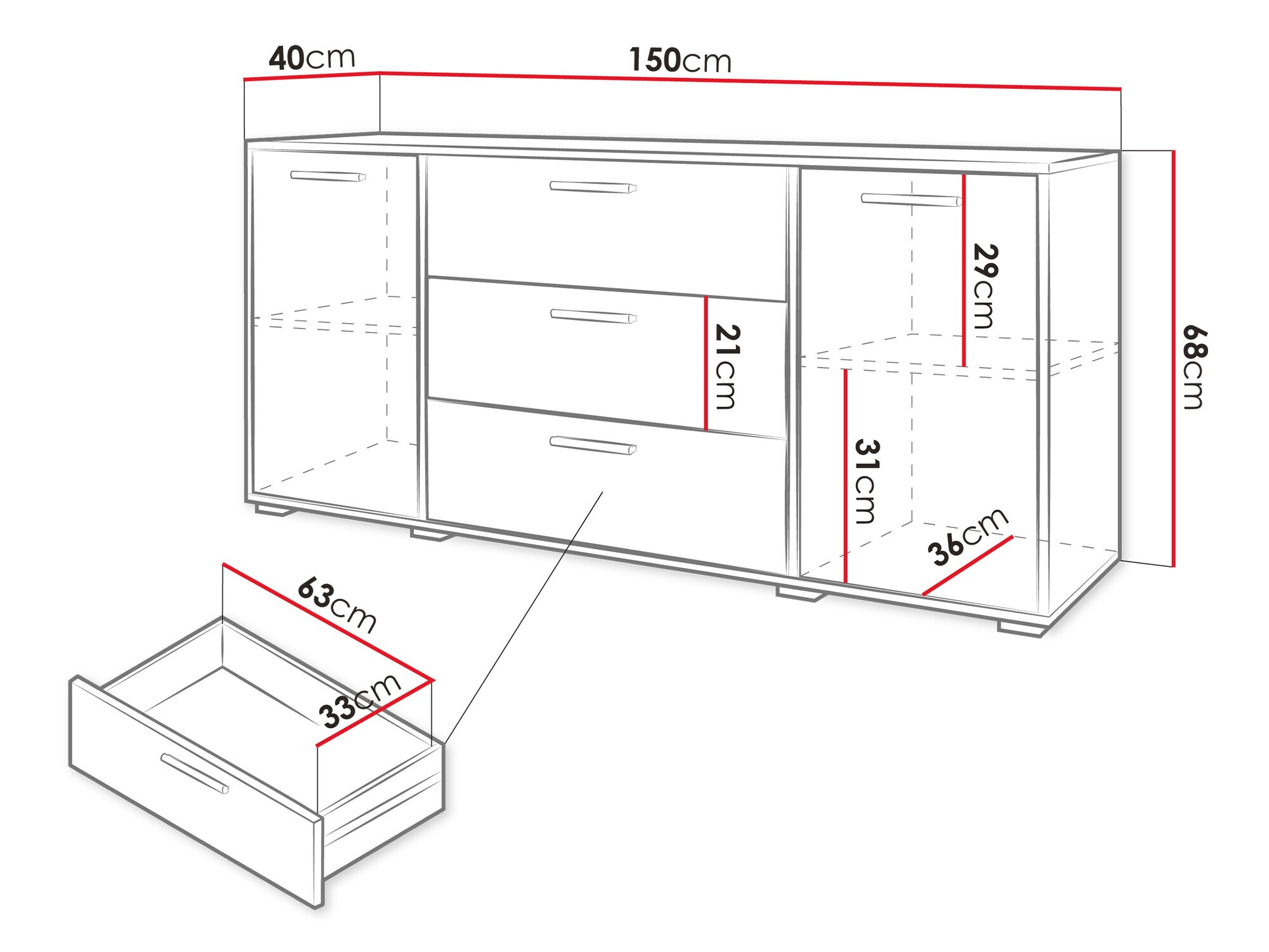 Ladekast Sarasota 174 (Zwart + Wotan eik)