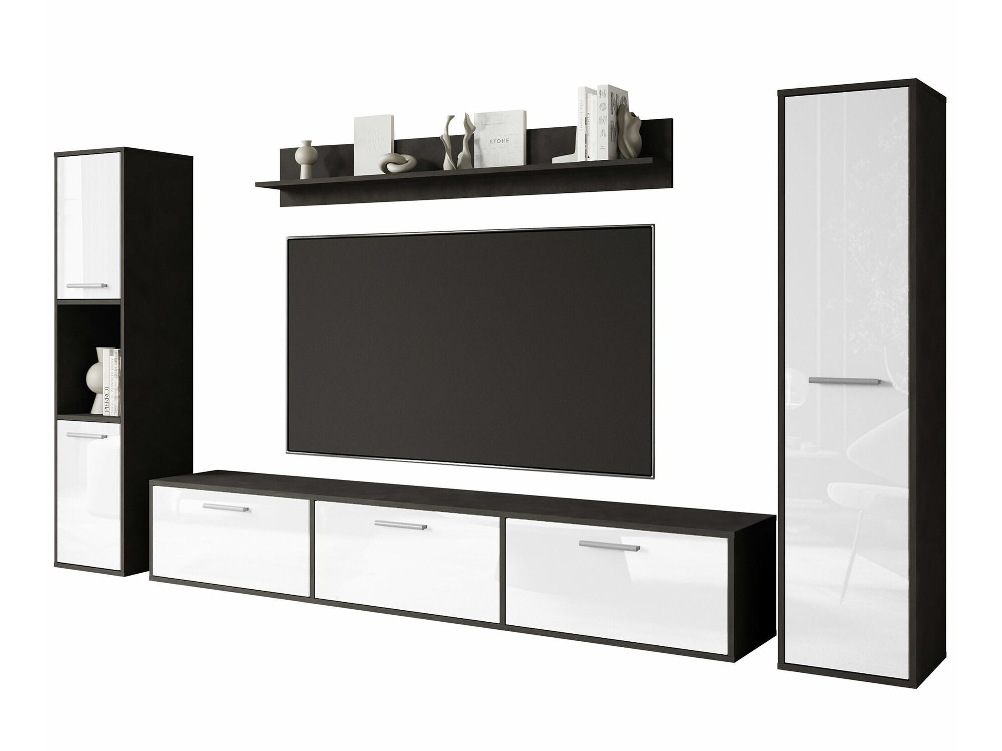 Woonkamerset Sarasota 175 (Matera grijs + Glanzend wit)