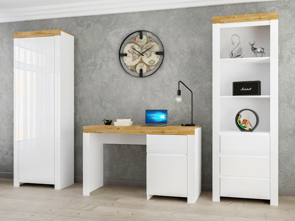 Bureau Sonsoru 130 (Wit + Glanzend wit + Wotan eik)