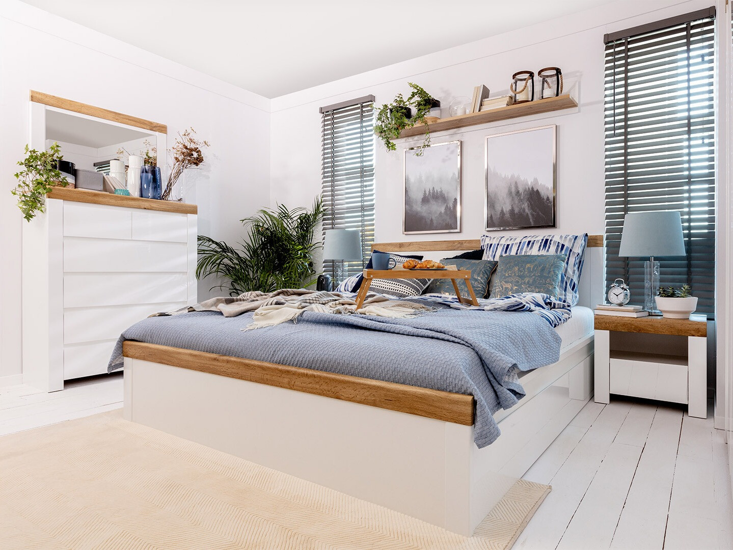 Ladekast Sonsoru 114 (Wit + Glanzend wit + Wotan eik)