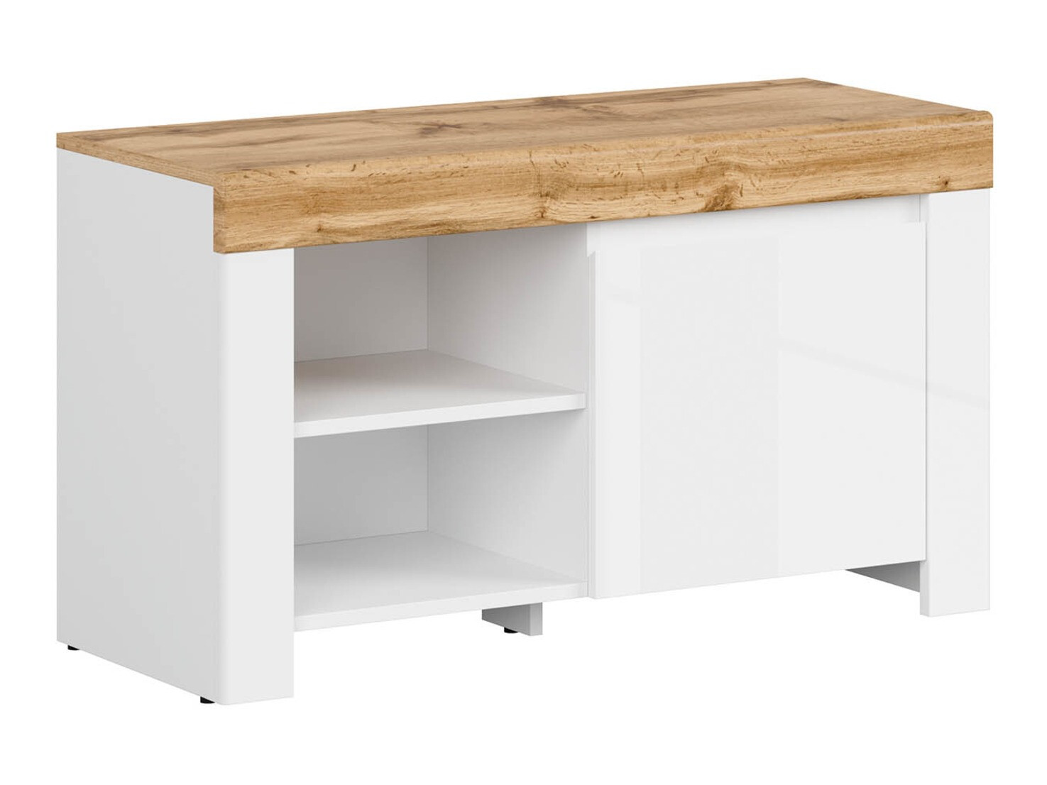 Schoenenkast Sonsoru 118 (Wit + Glanzend wit + Wotan eik)