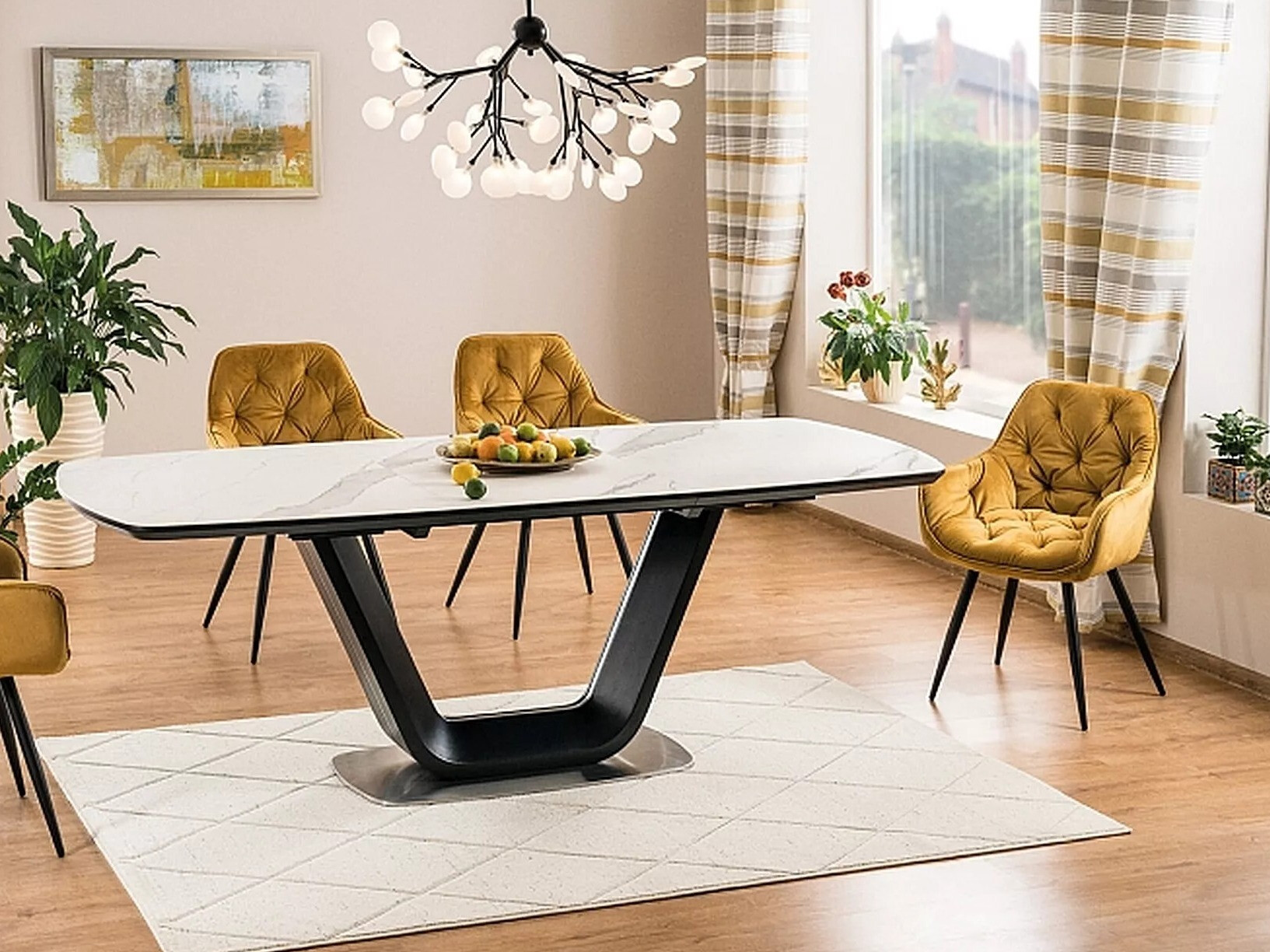 Tafel Detroit 116 (Wit marmer + Zwart)