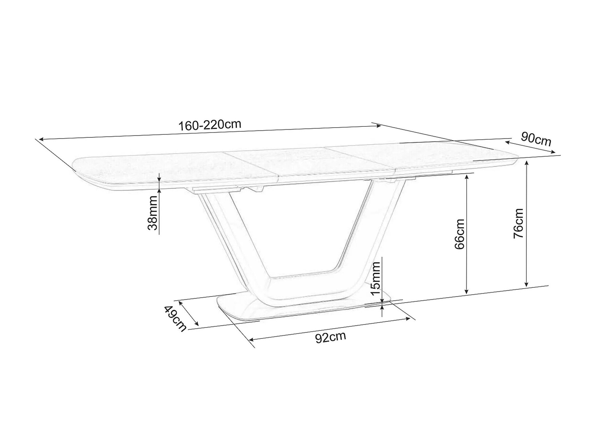 Tafel Detroit 116 (Wit marmer + Zwart)
