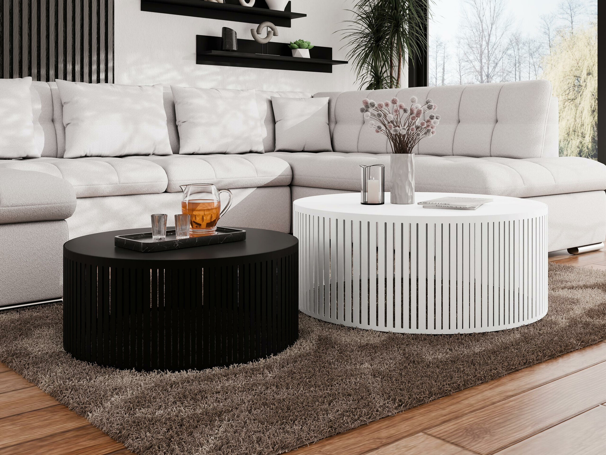 Salontafel set Oswego 124 (Zwart + Wit)