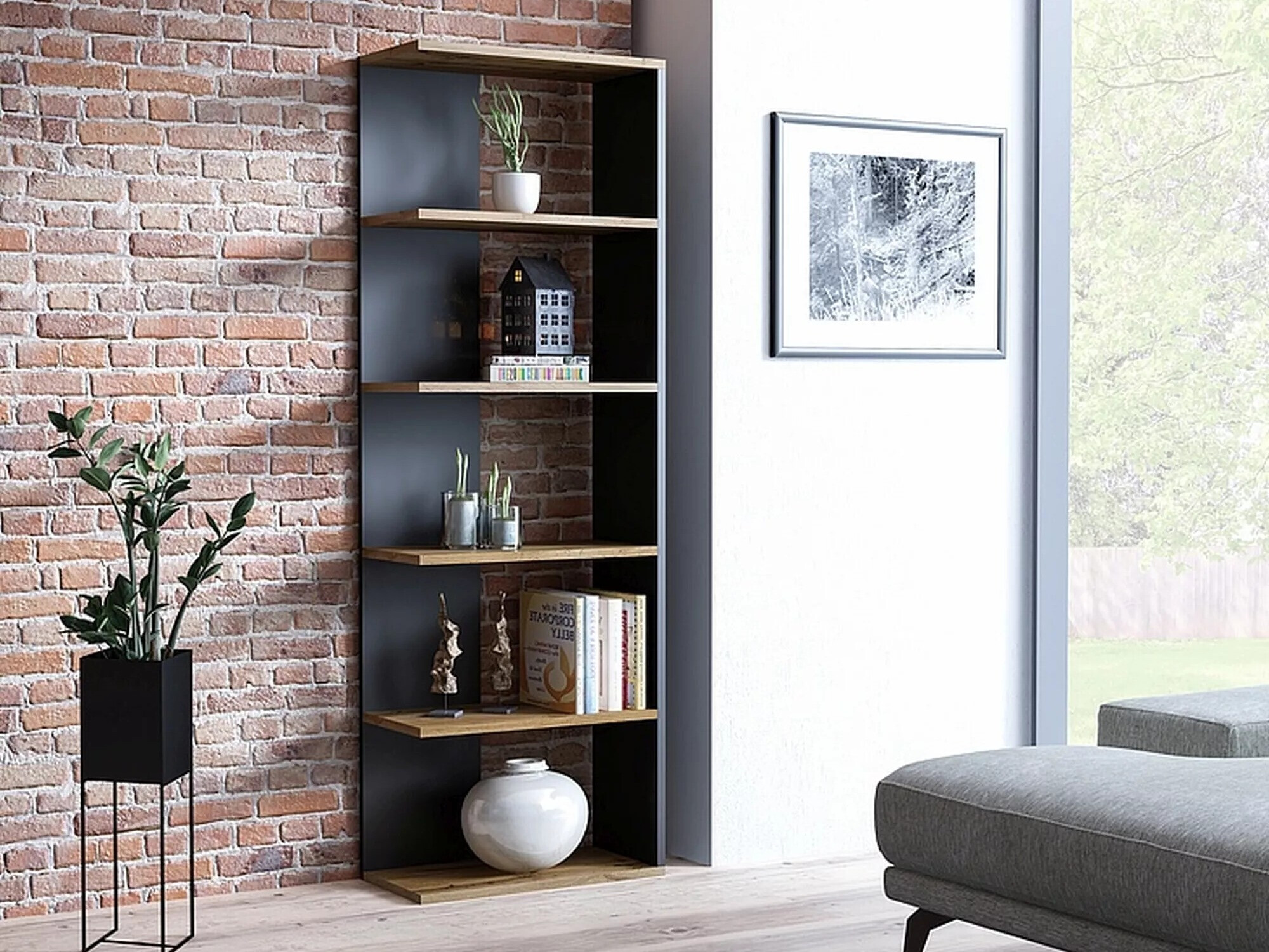 Boekenkast Detroit 151 (Zwart + Wotan eik)