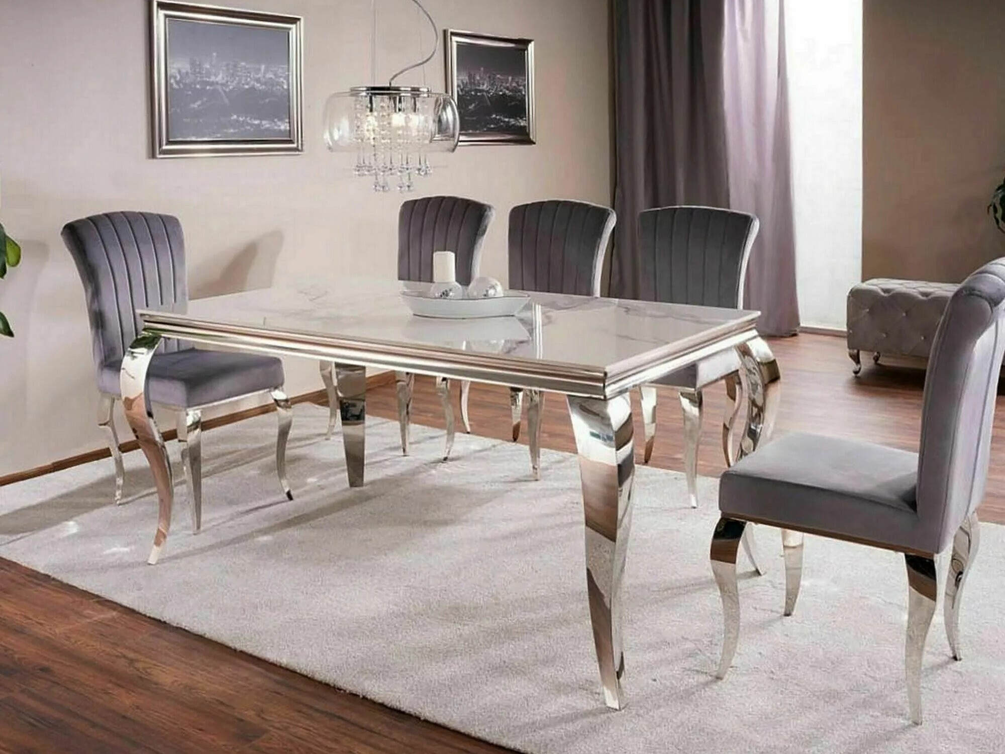 Tafel Detroit 323 (Zilver + Wit marmer)