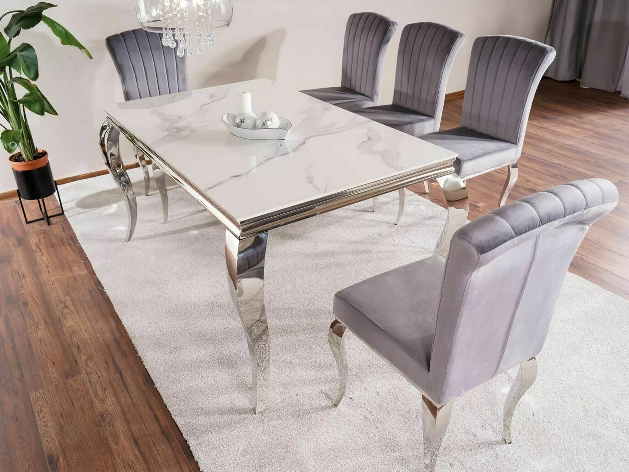Tafel Detroit 323 (Zilver + Wit marmer)