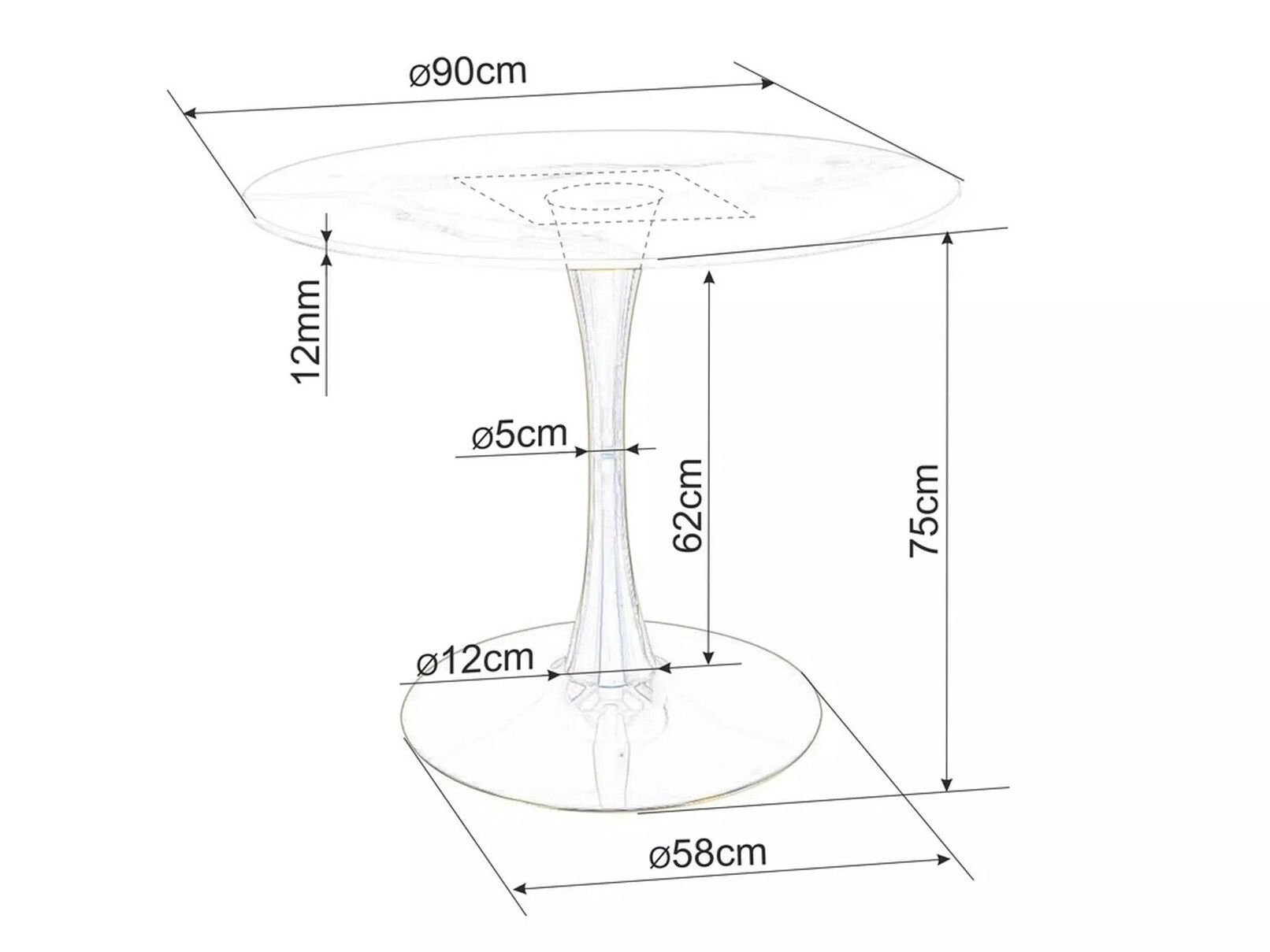 Tafel Detroit 378 (Wit marmer + Wit)