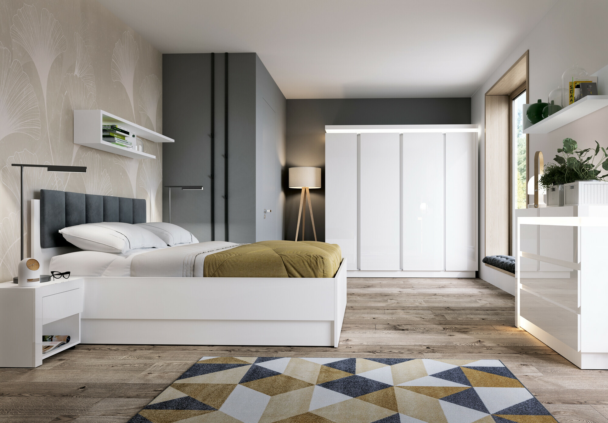 Ladekast Feldeli 108 (Wit + Glanzend wit)