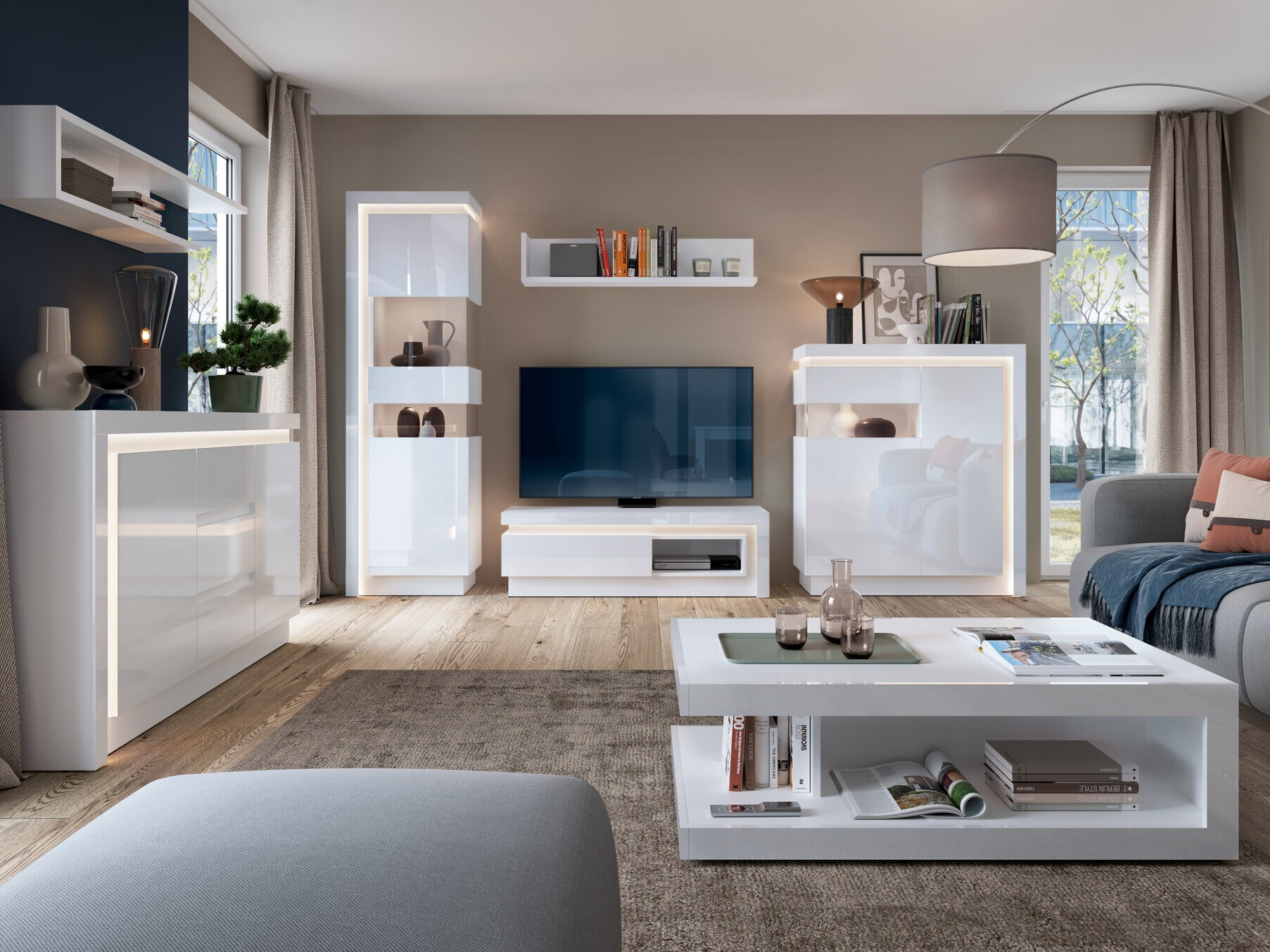 TV-meubel Feldeli 102 (Wit + Glanzend wit)