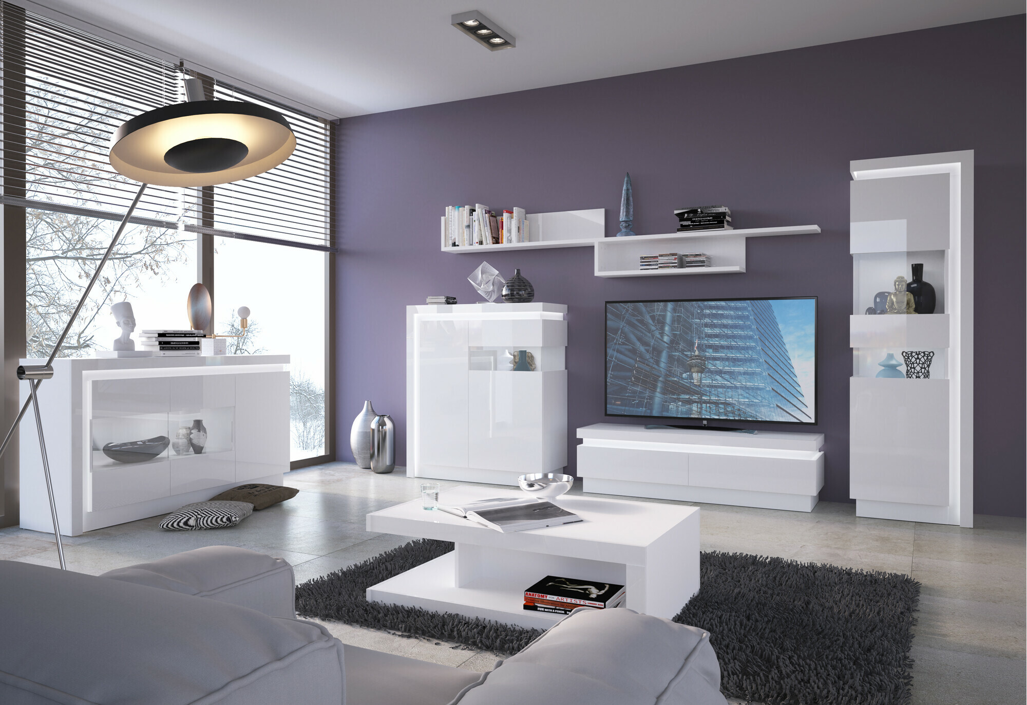 TV-meubel Feldeli 102 (Wit + Glanzend wit)