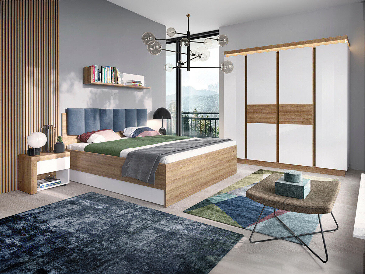 Nachtkastje Feldeli 113 (Riviera eiken + Glanzend wit)