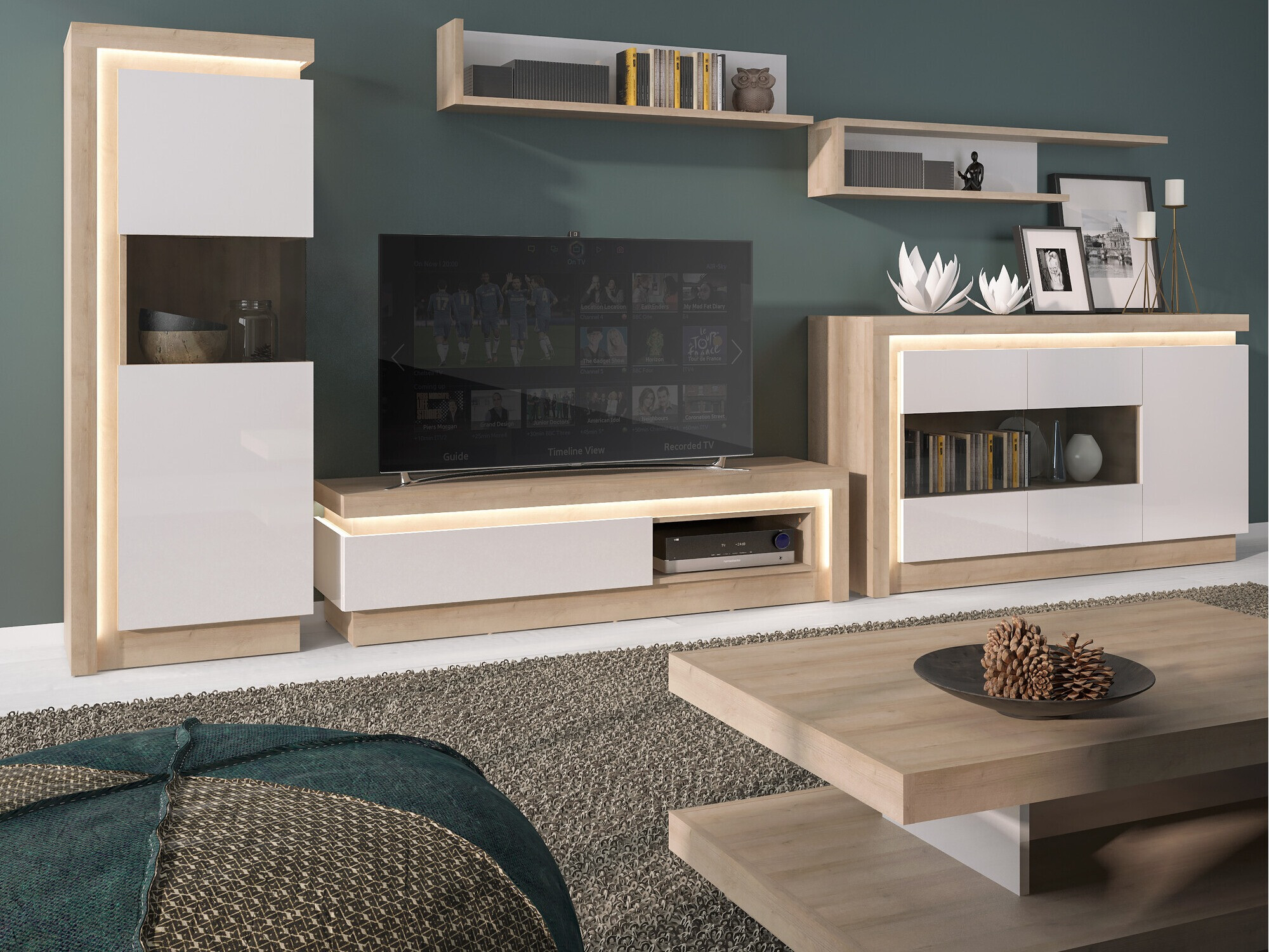 Wandplank Feldeli 107 (Riviera eiken + Glanzend wit)