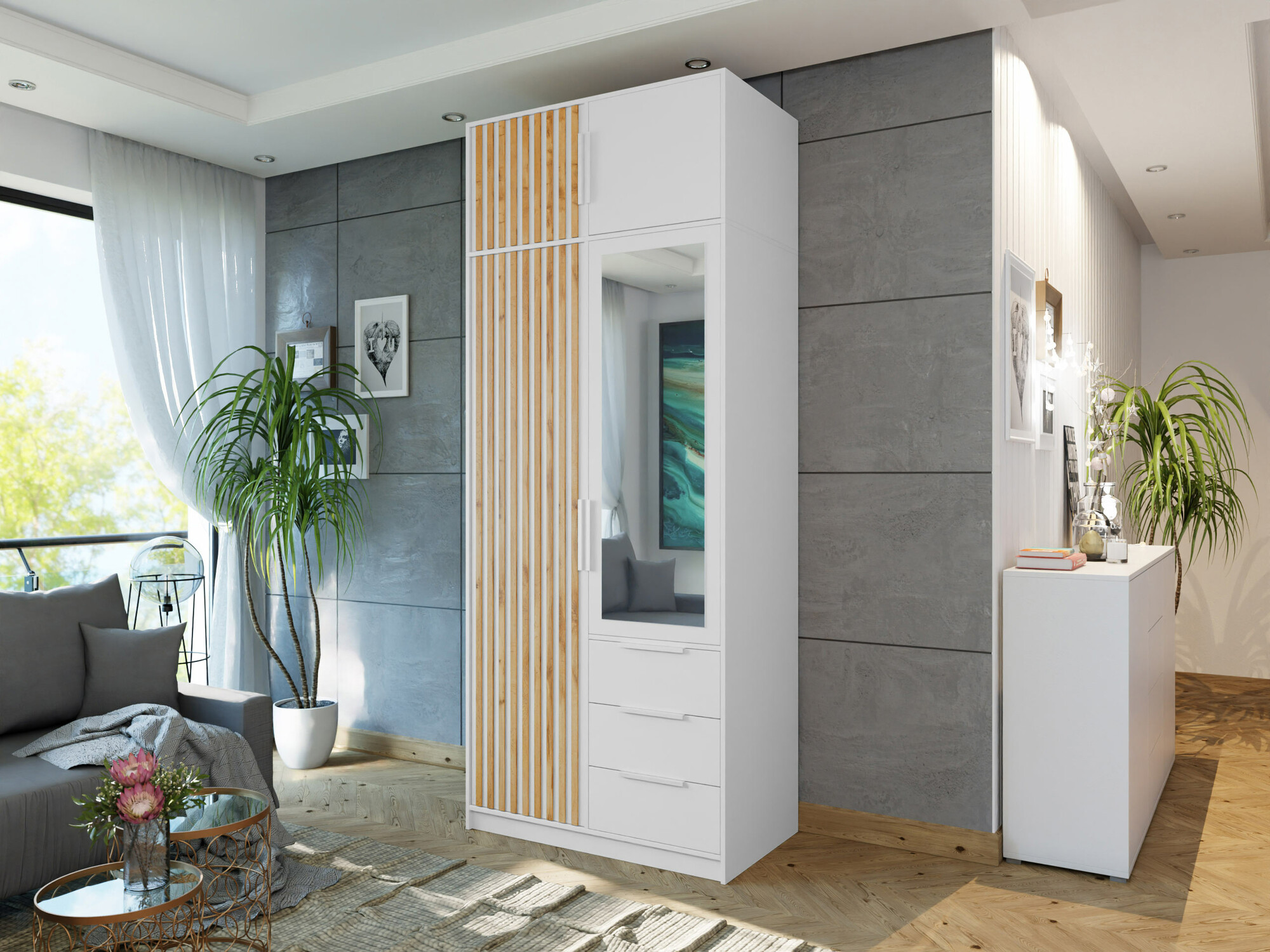 Kledingkast Collis (Wit + Wotan eik)