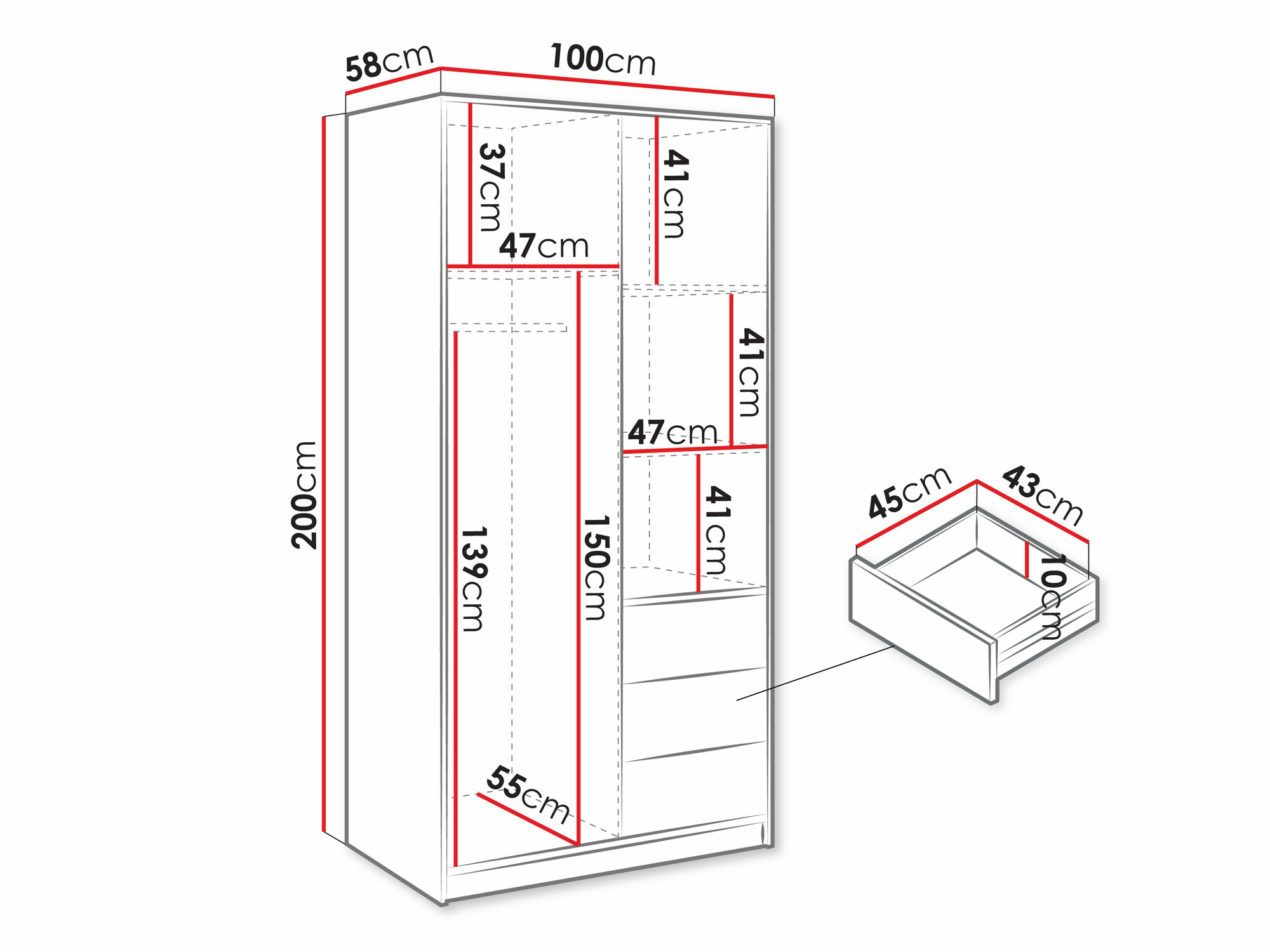 Kledingkast Collis (Wotan eik + Zwart)