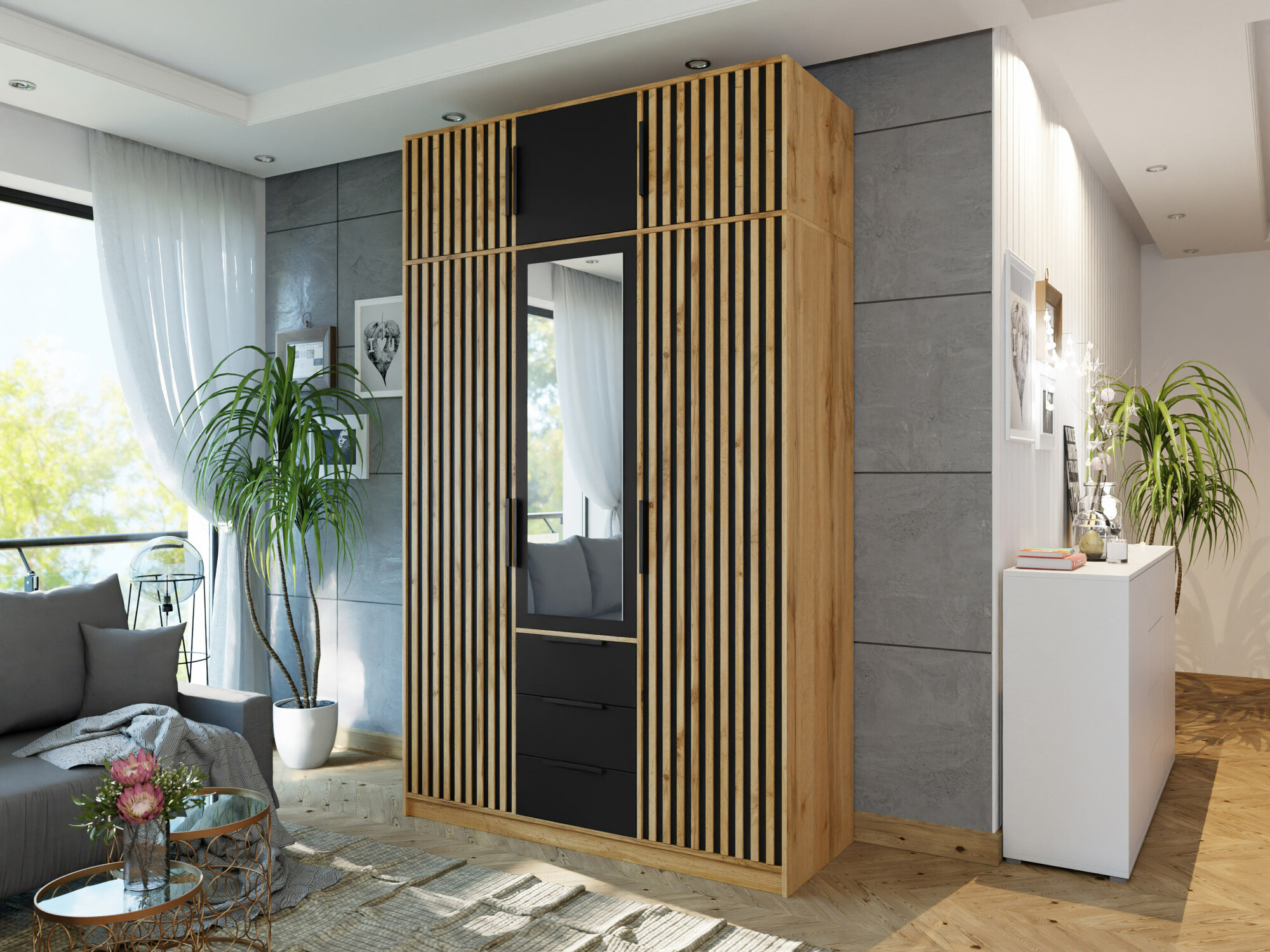 Kledingkast Enolevo 106 (Wotan eik + Zwart)