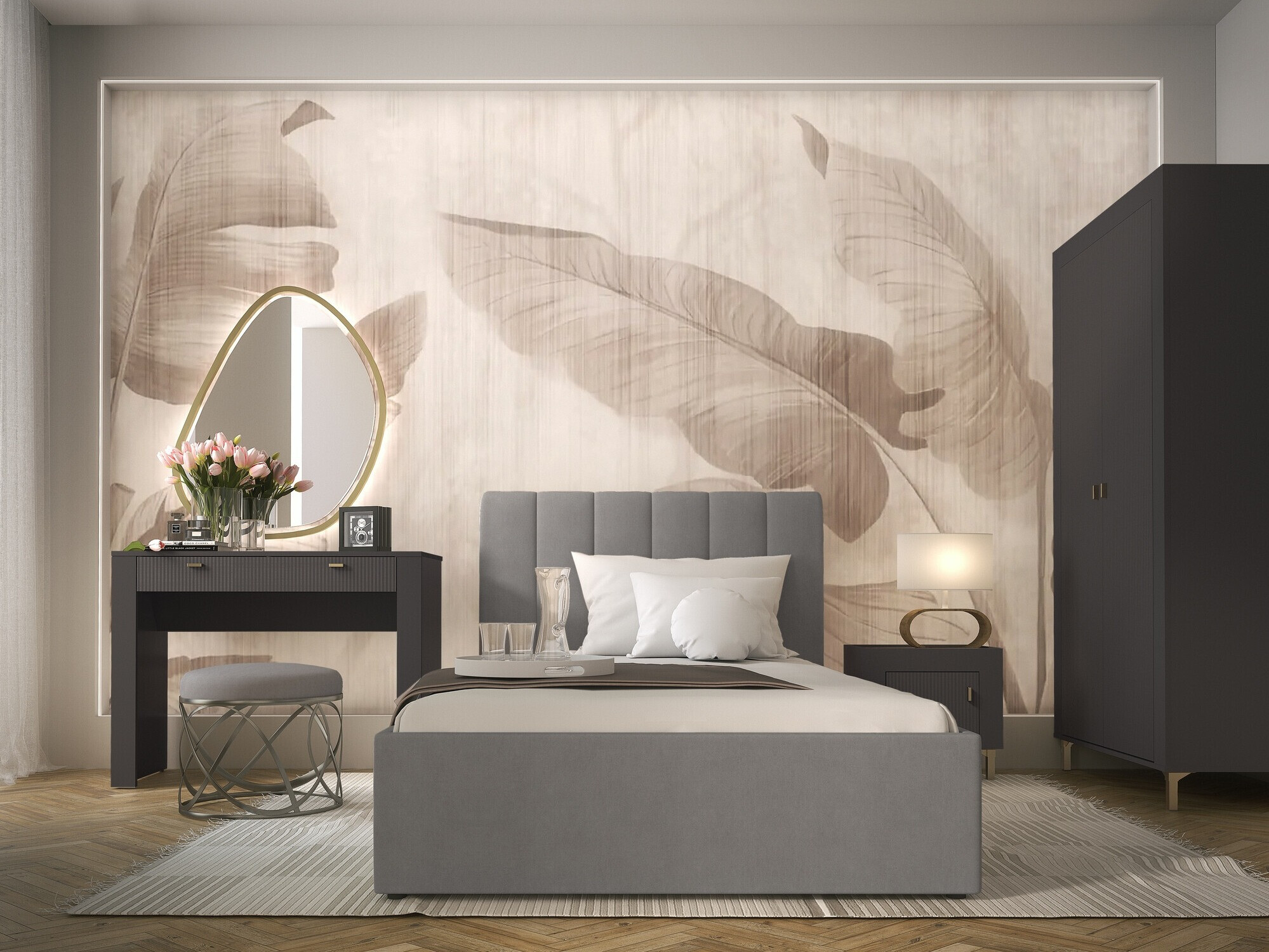 Slaapkamer set Mormavu 112 (Matzwart + Grijs)