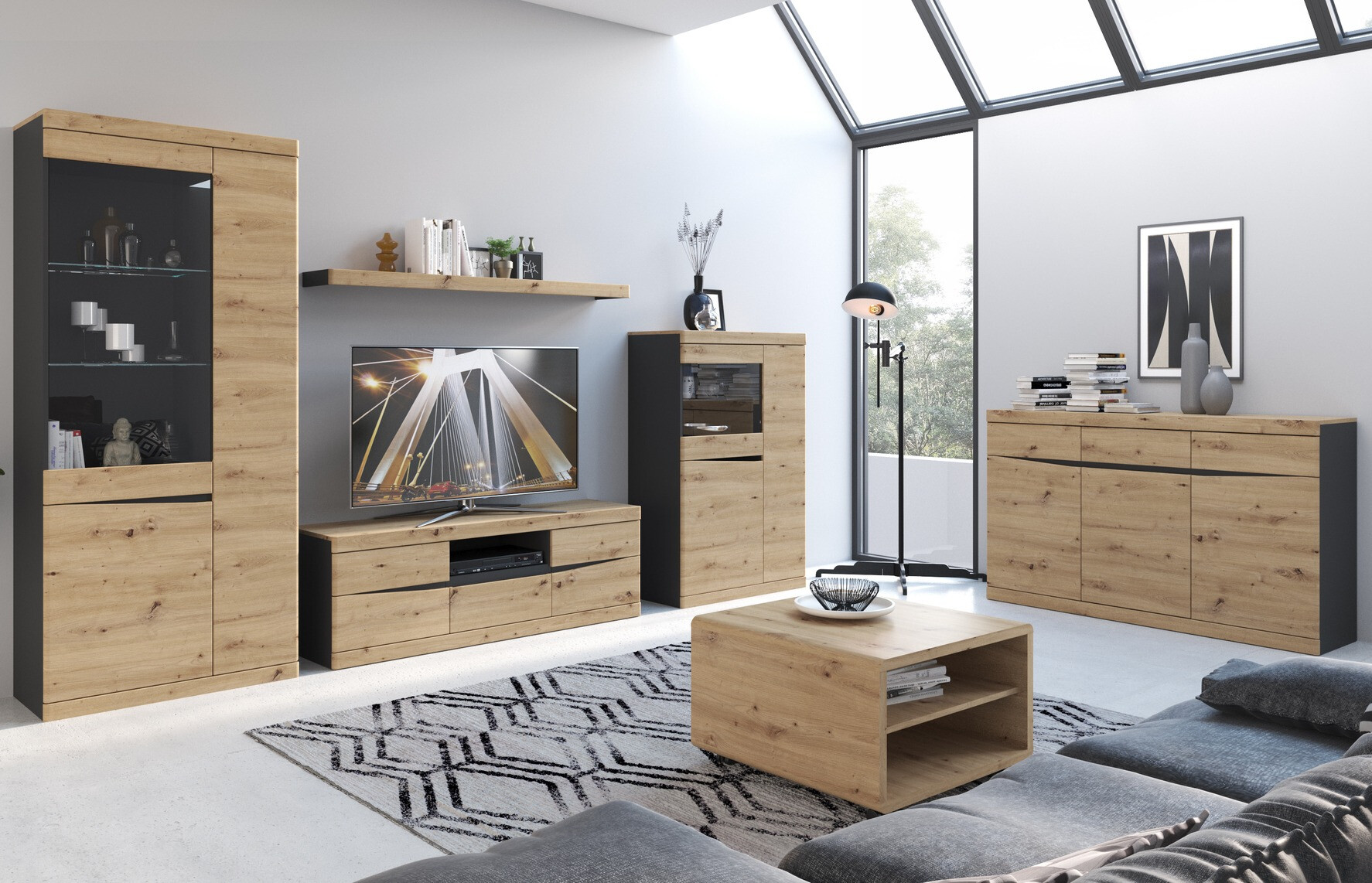 Ladekast Venlori 123 (Antraciet + Artisan eiken)