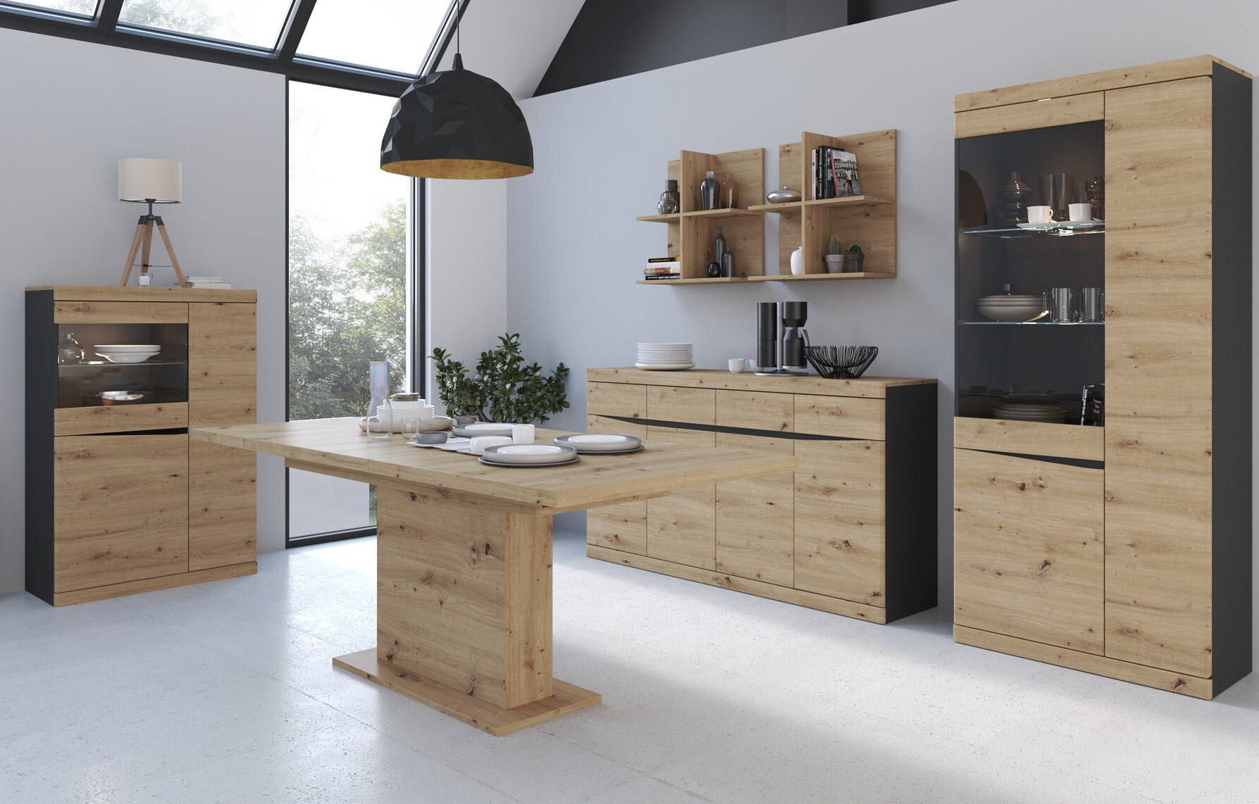 Ladekast Venlori 124 (Antraciet + Artisan eiken)