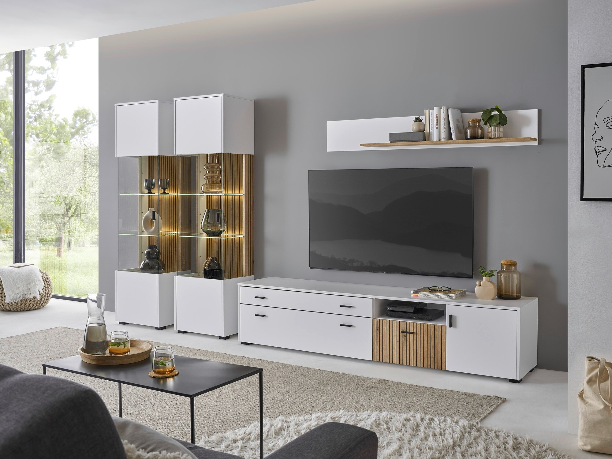 Woonkamerset Belmelu 117 (Wit + Eiken)