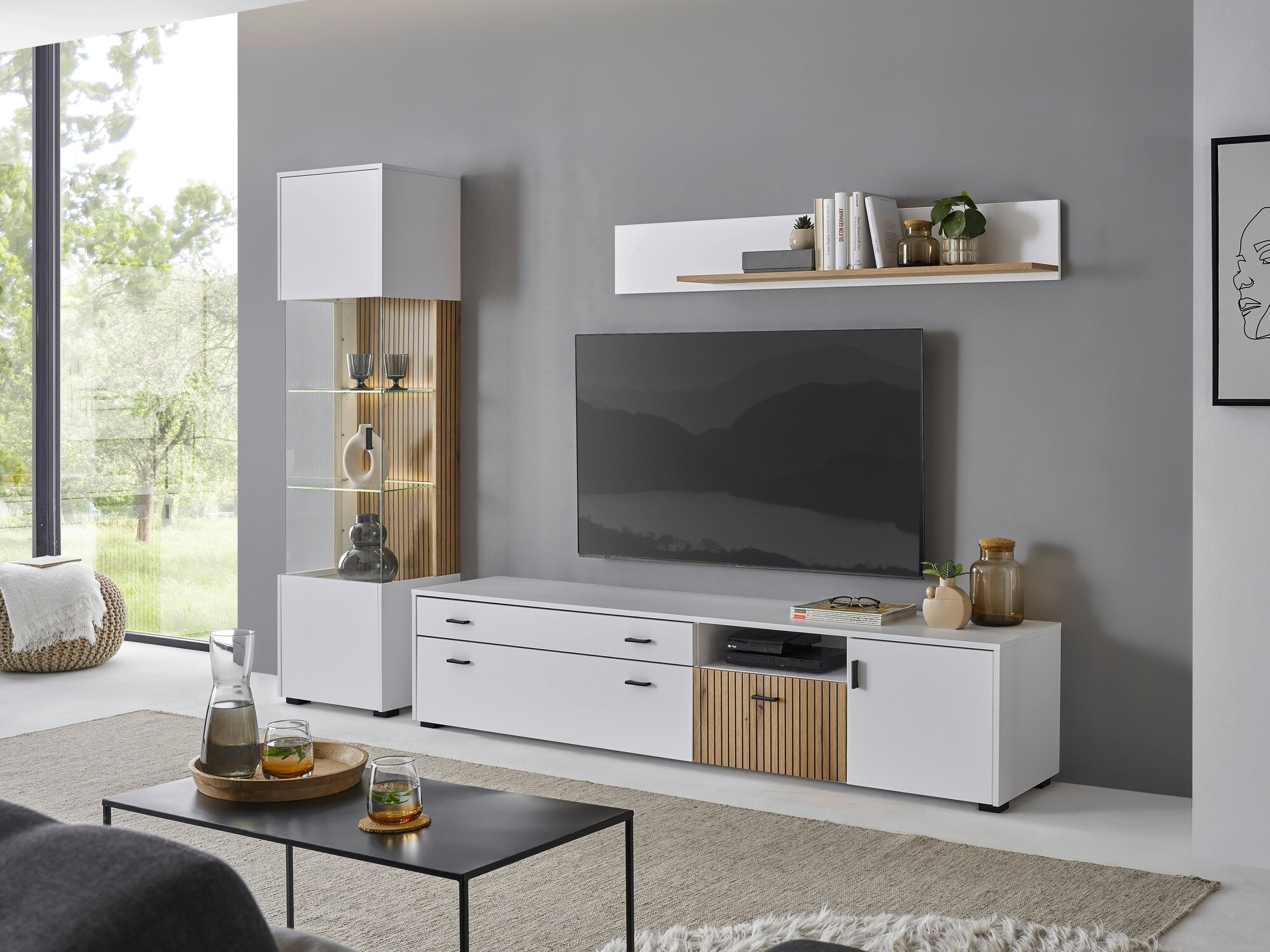 Woonkamerset Belmelu 121 (Wit + Eiken)