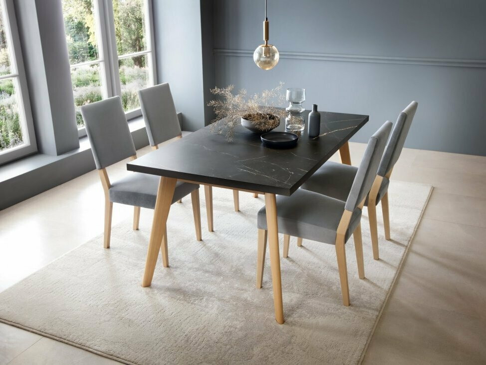 Tafel Ontario 126 (Eiken + Zwart marmer)