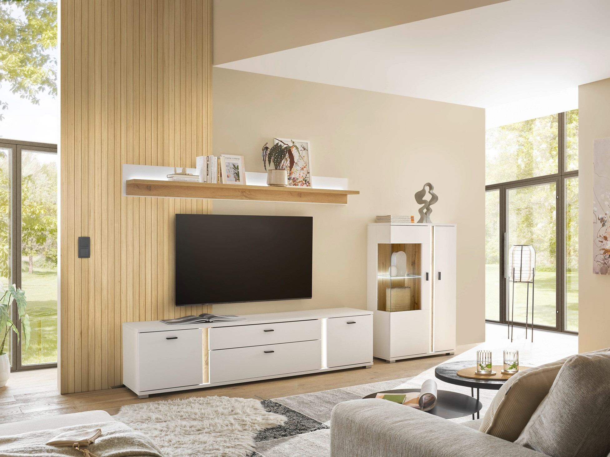 TV-meubel Avimavi 105 (Wit + Wotan eik)