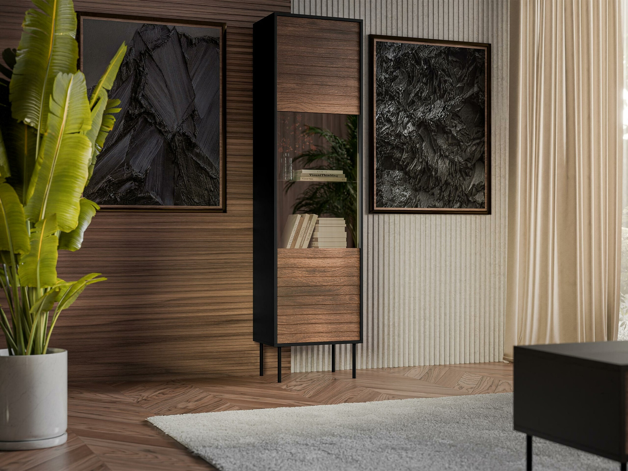 Boekenkast Flosoru 107 (Notenhout + Zwart)