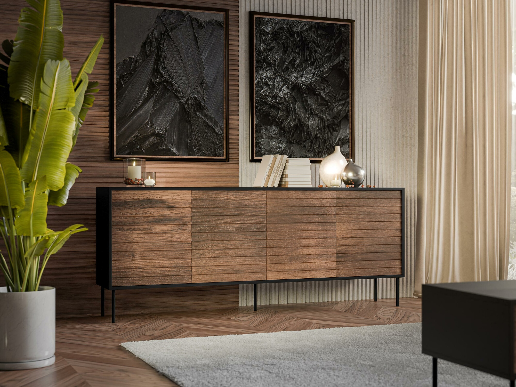 Dressoir Flosoru 102 (Notenhout + Zwart)