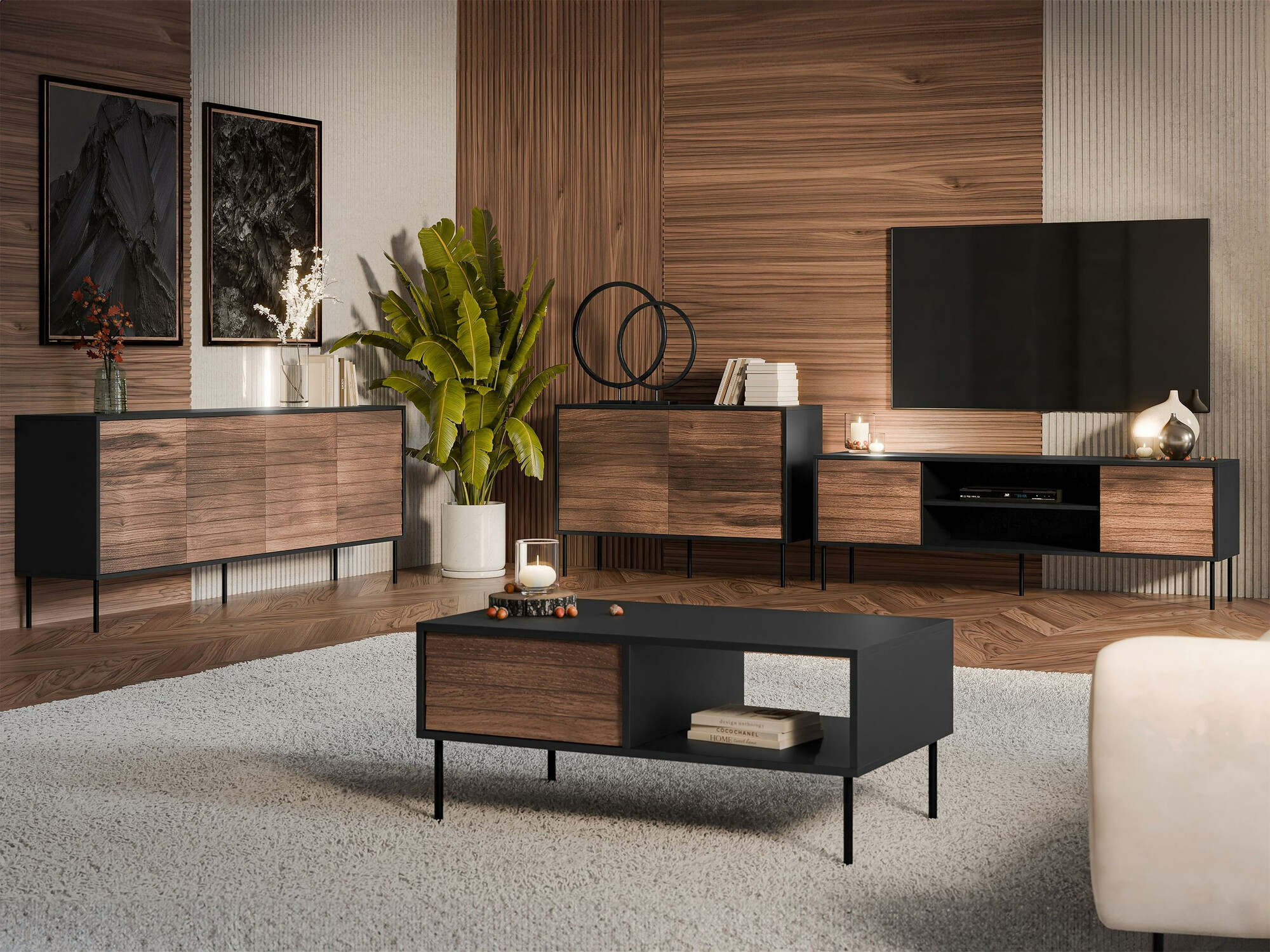 Dressoir Flosoru 102 (Notenhout + Zwart)