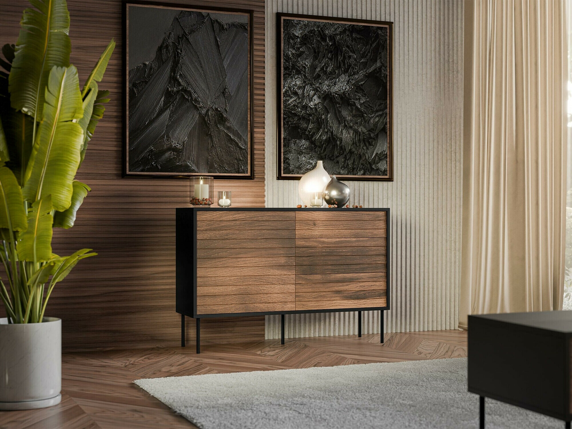 Ladekast Flosoru 101 (Notenhout + Zwart)