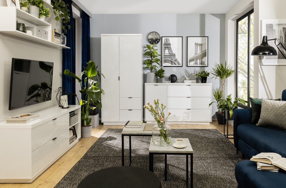 Boekenkast Fivale 102 (Glanzend wit + Wit)