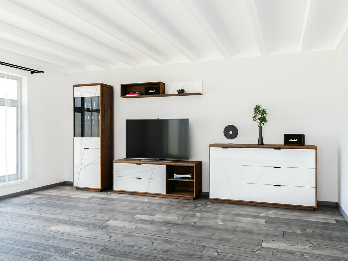 TV-meubel Fivale 104 (Donker delano-eik + Glanzend wit)