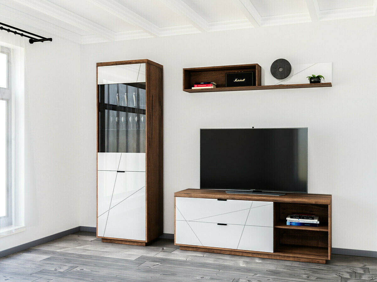 TV-meubel Fivale 104 (Donker delano-eik + Glanzend wit)